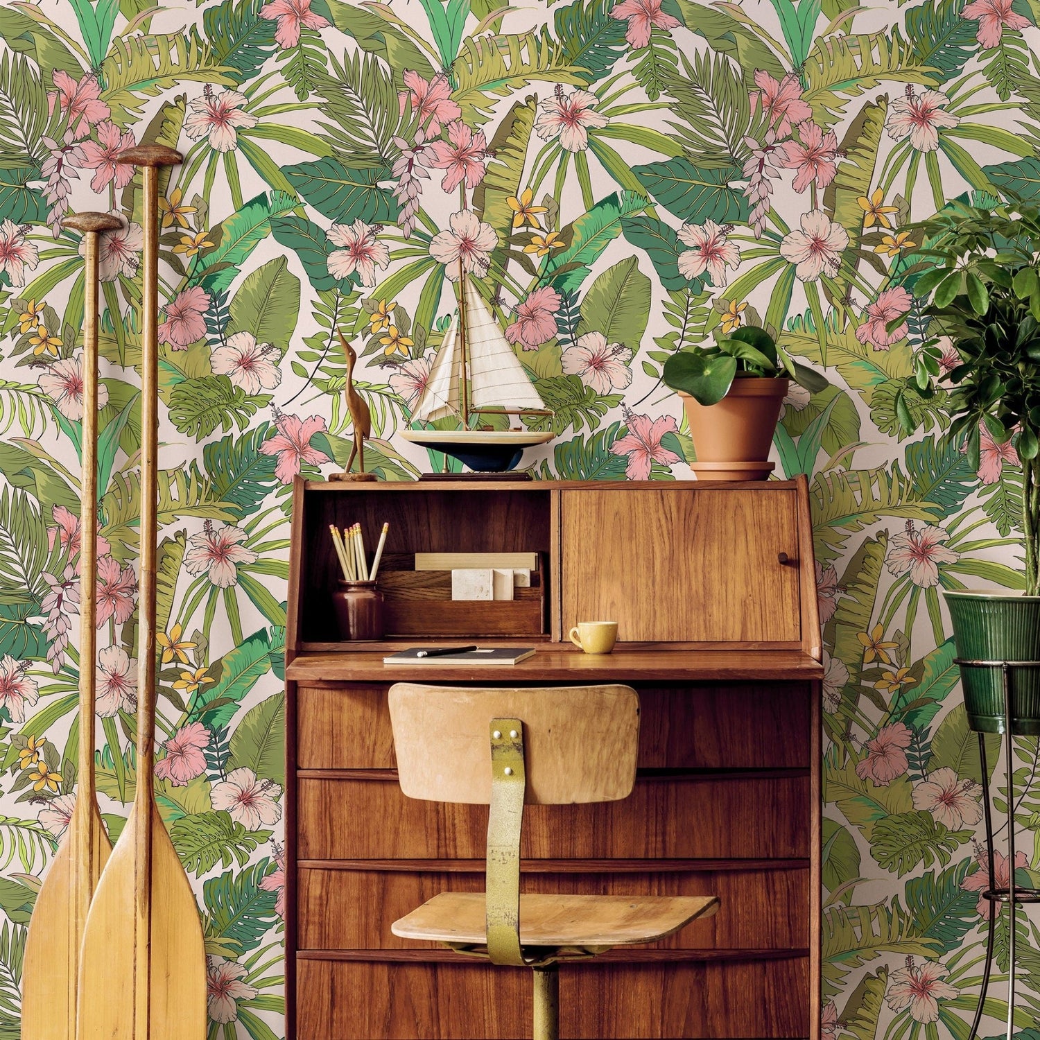 Tropical Hawaiian Wallpaper - Removable Wallpaper Peel and Stick Wallpaper Wall Paper - B291 - WallTrend