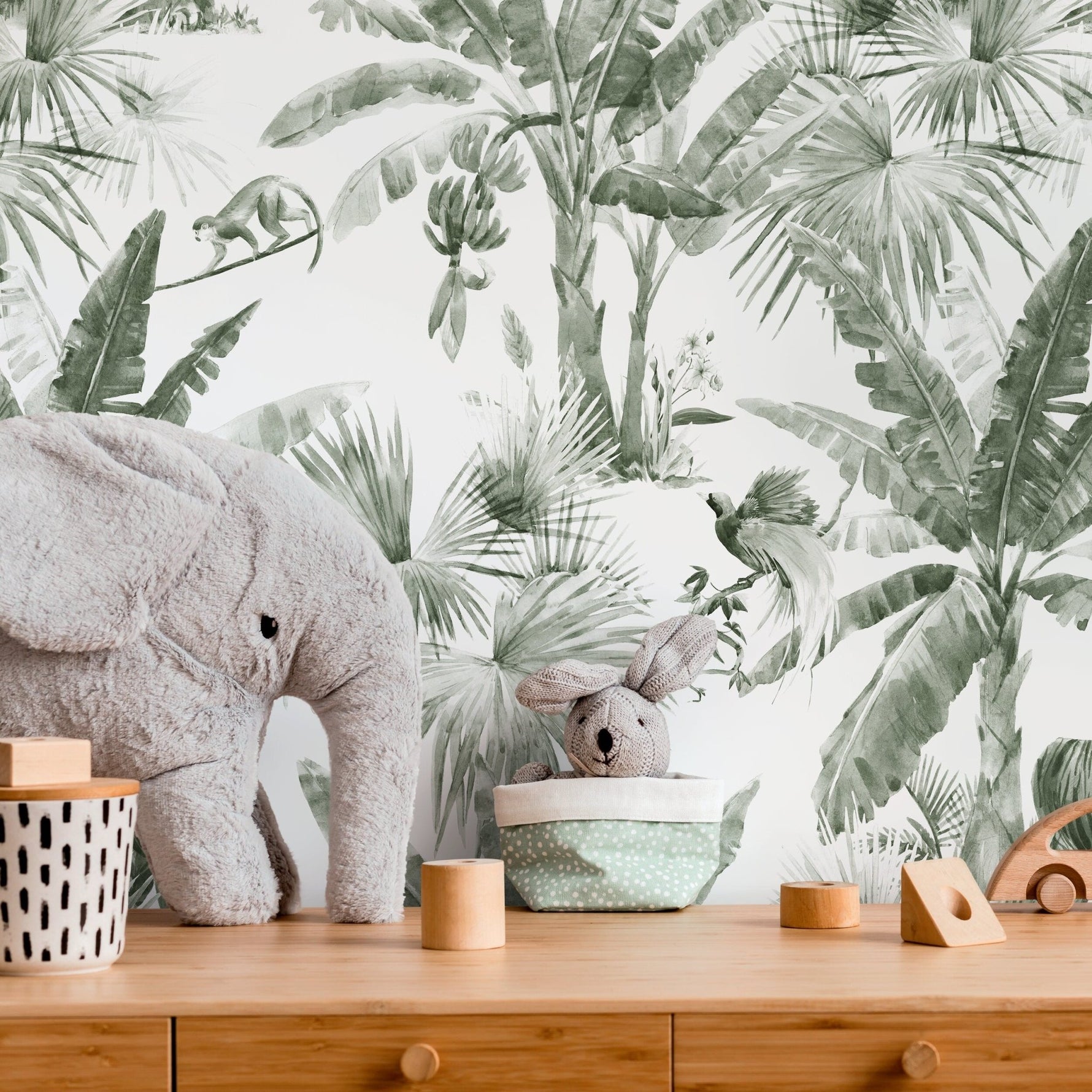 Tropical Jungle Wildlife Watercolor Wallpaper - D646 - WallTrend