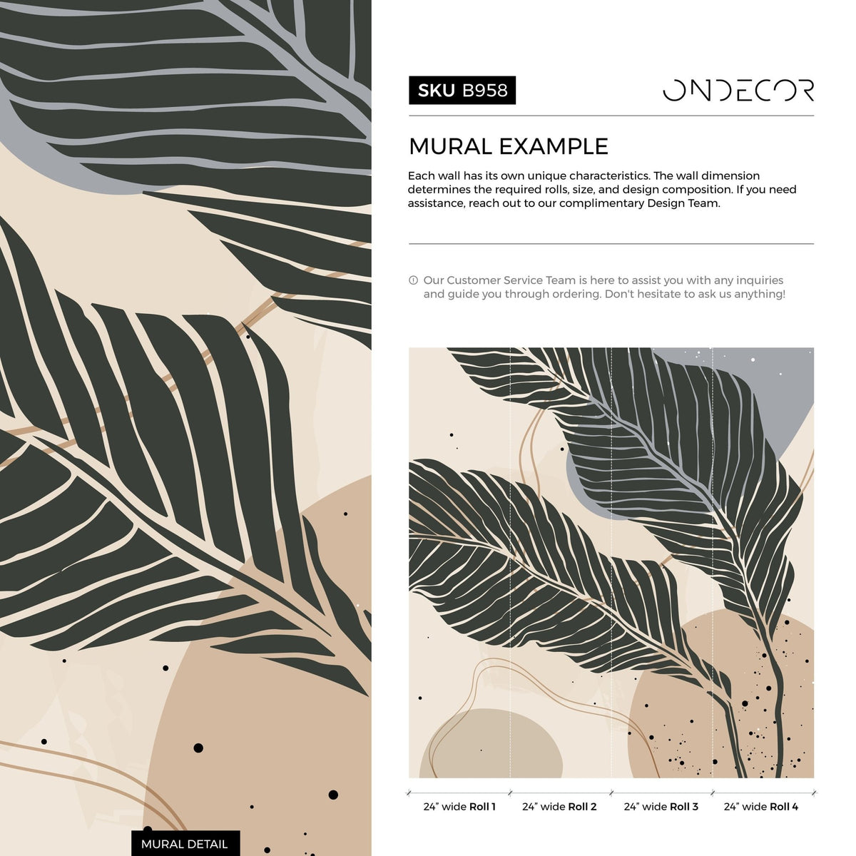 Tropical Leaf Elegance Wallpaper - B958 - WallTrend