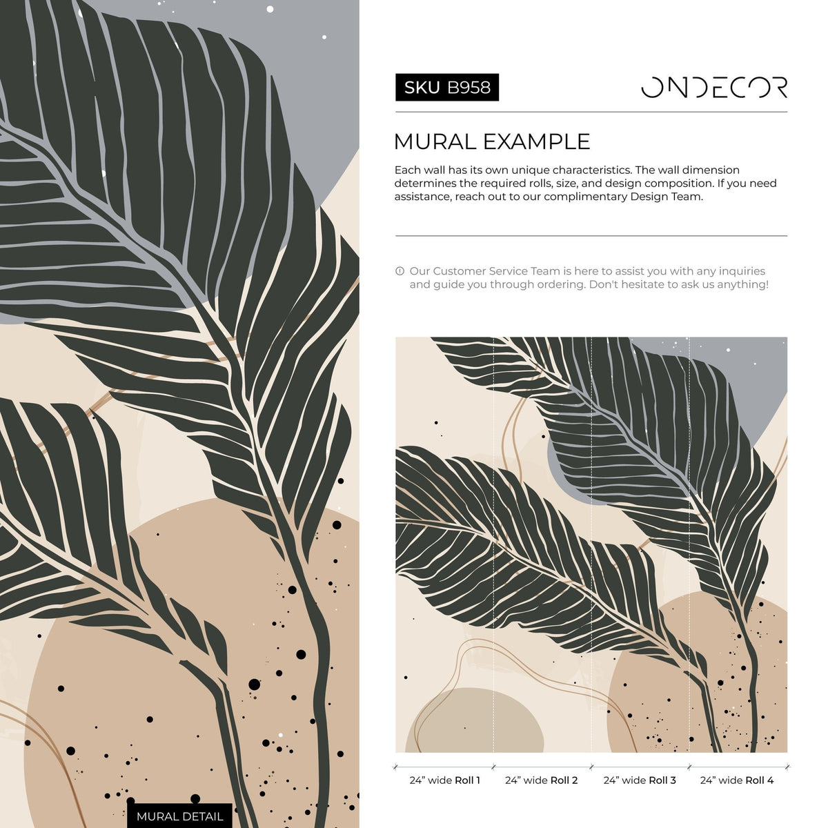 Tropical Leaf Elegance Wallpaper - B958 - WallTrend