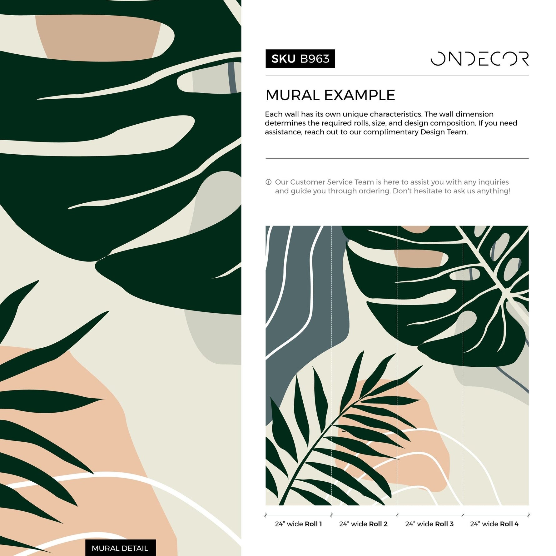 Tropical Leaf Illustration Wallpaper - B963 - WallTrend