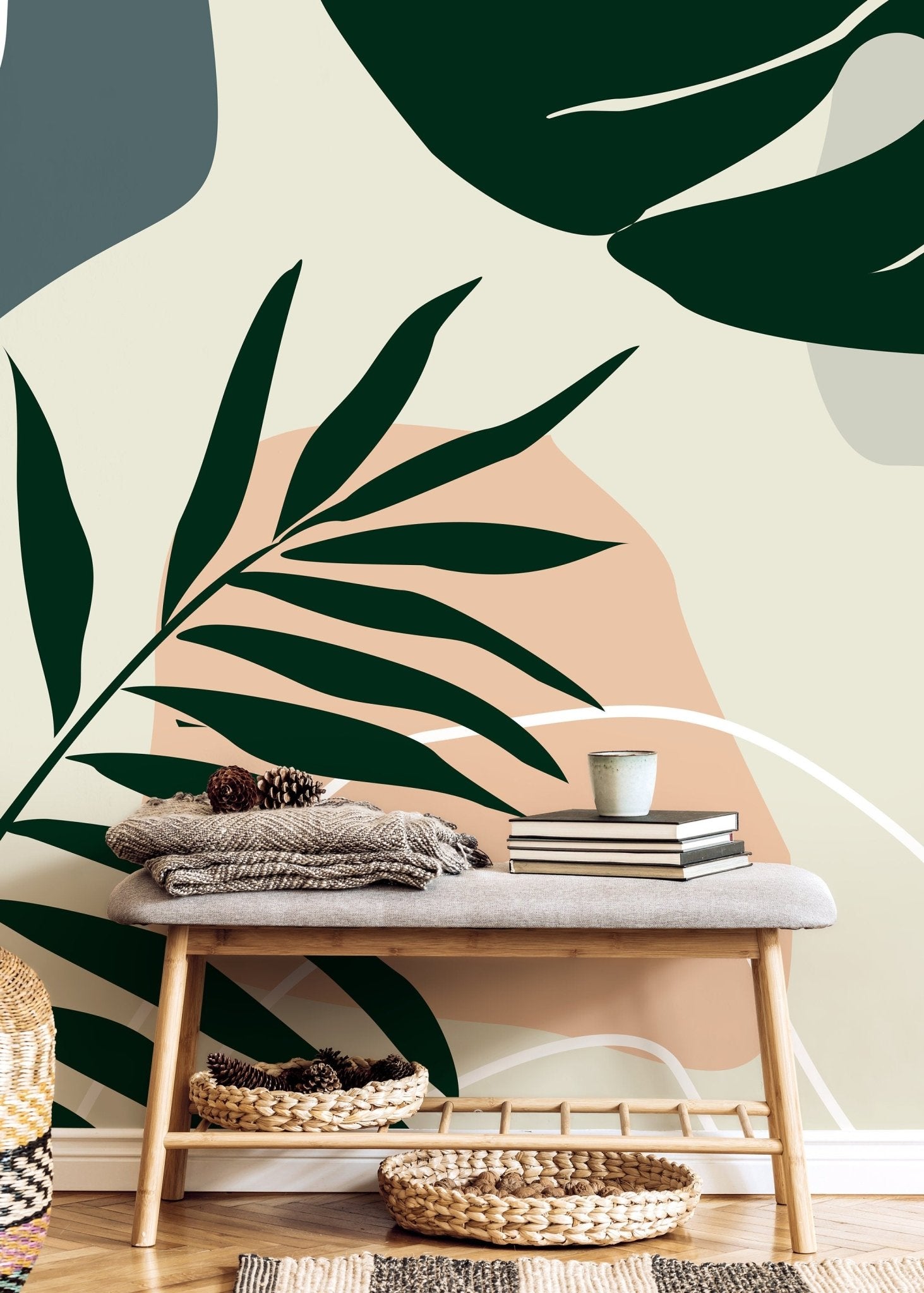 Tropical Leaf Illustration Wallpaper - B963 - WallTrend