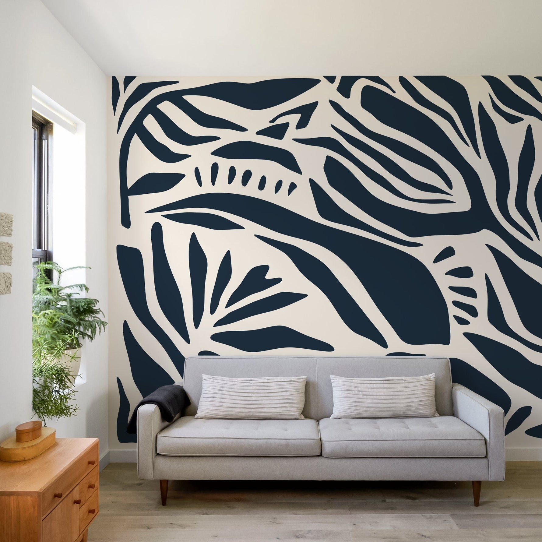 Tropical Leaf Silhouette Wallpaper - D625 - WallTrend