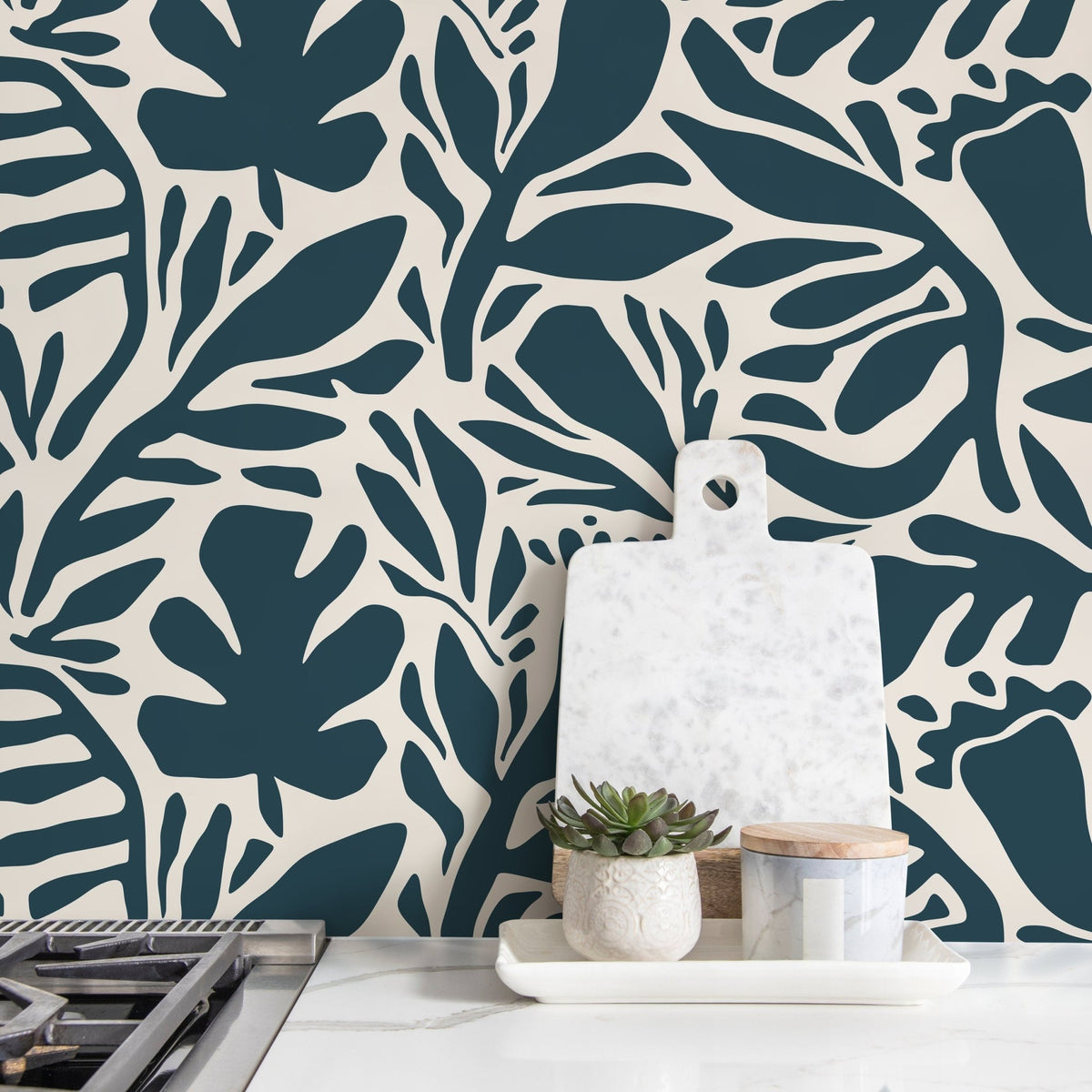 Tropical Leaf Silhouette Wallpaper - D699 - WallTrend