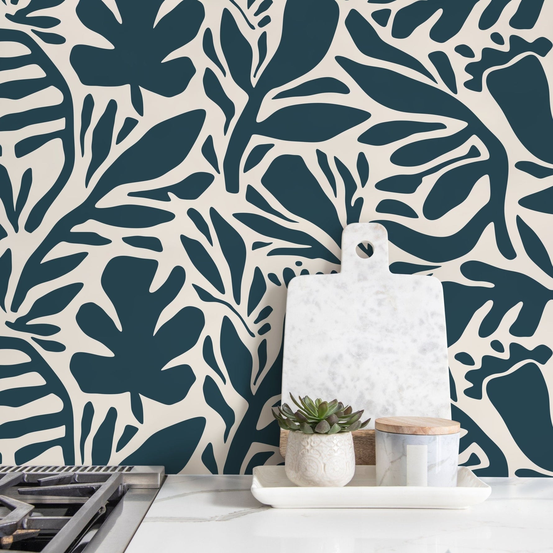 Tropical Leaf Silhouette Wallpaper - D699 - WallTrend