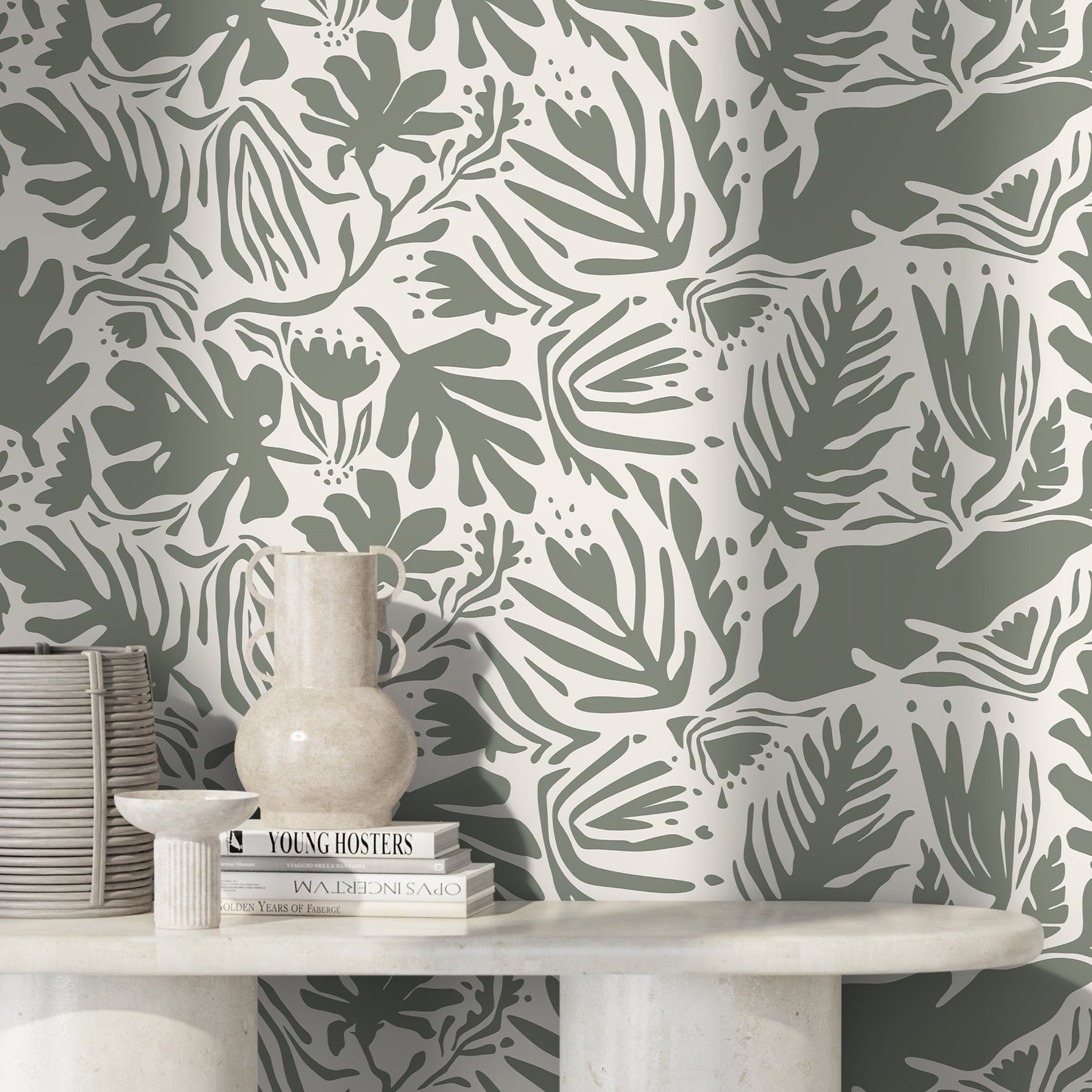 Tropical Leaf Silhouettes Wallpaper - SKU D668 - WallTrend