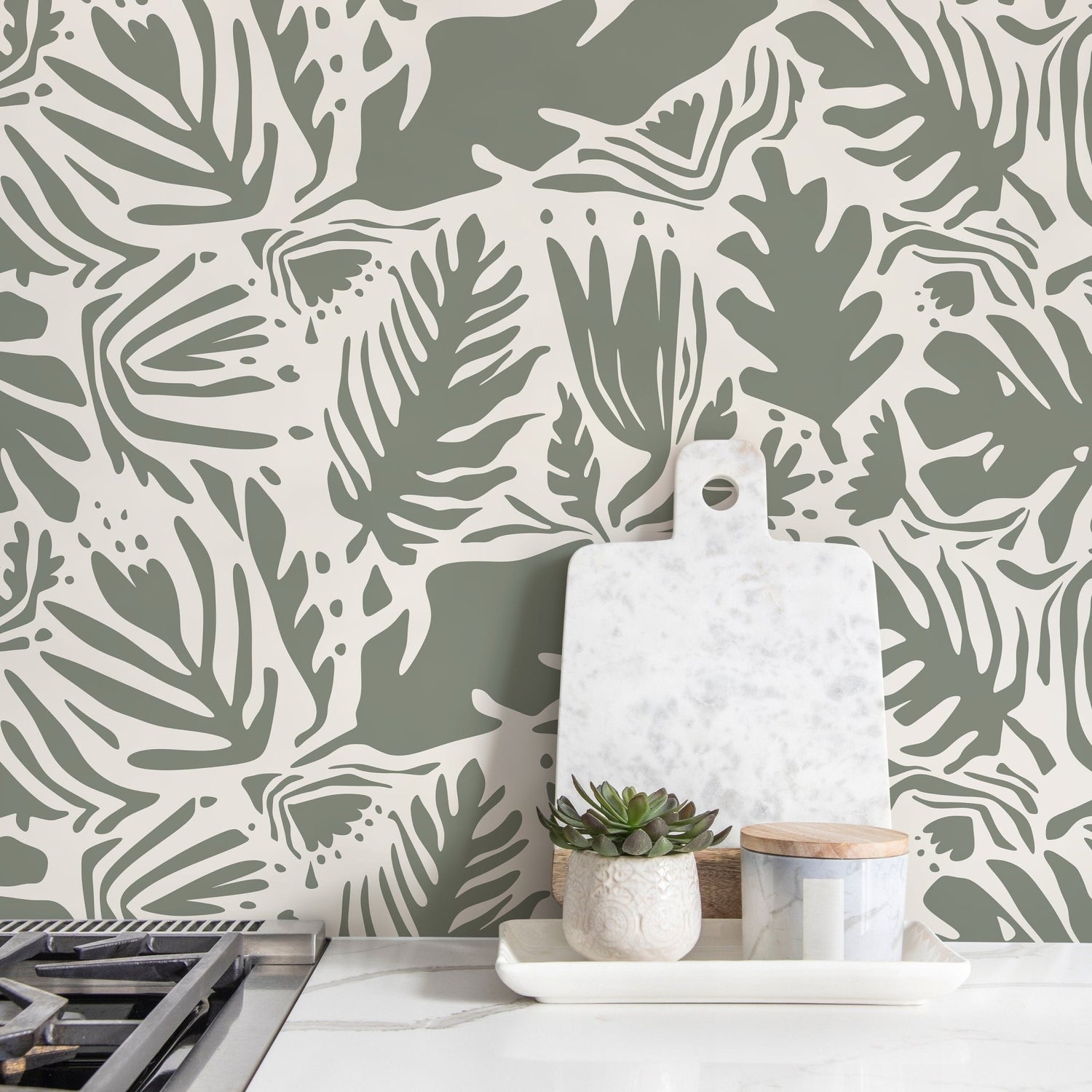 Tropical Leaf Silhouettes Wallpaper - SKU D668 - WallTrend