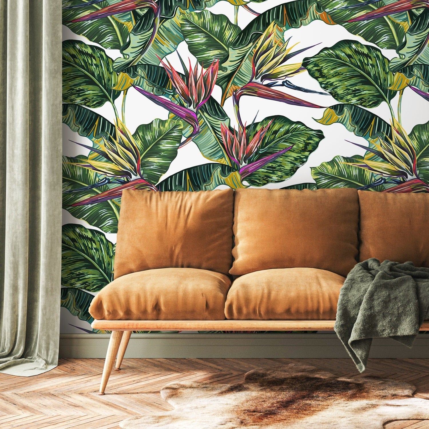 Tropical Leaves Wallpaper Bird of paradise Wallpaper Peel and Stick and Traditional Wallpaper - A433 - WallTrend