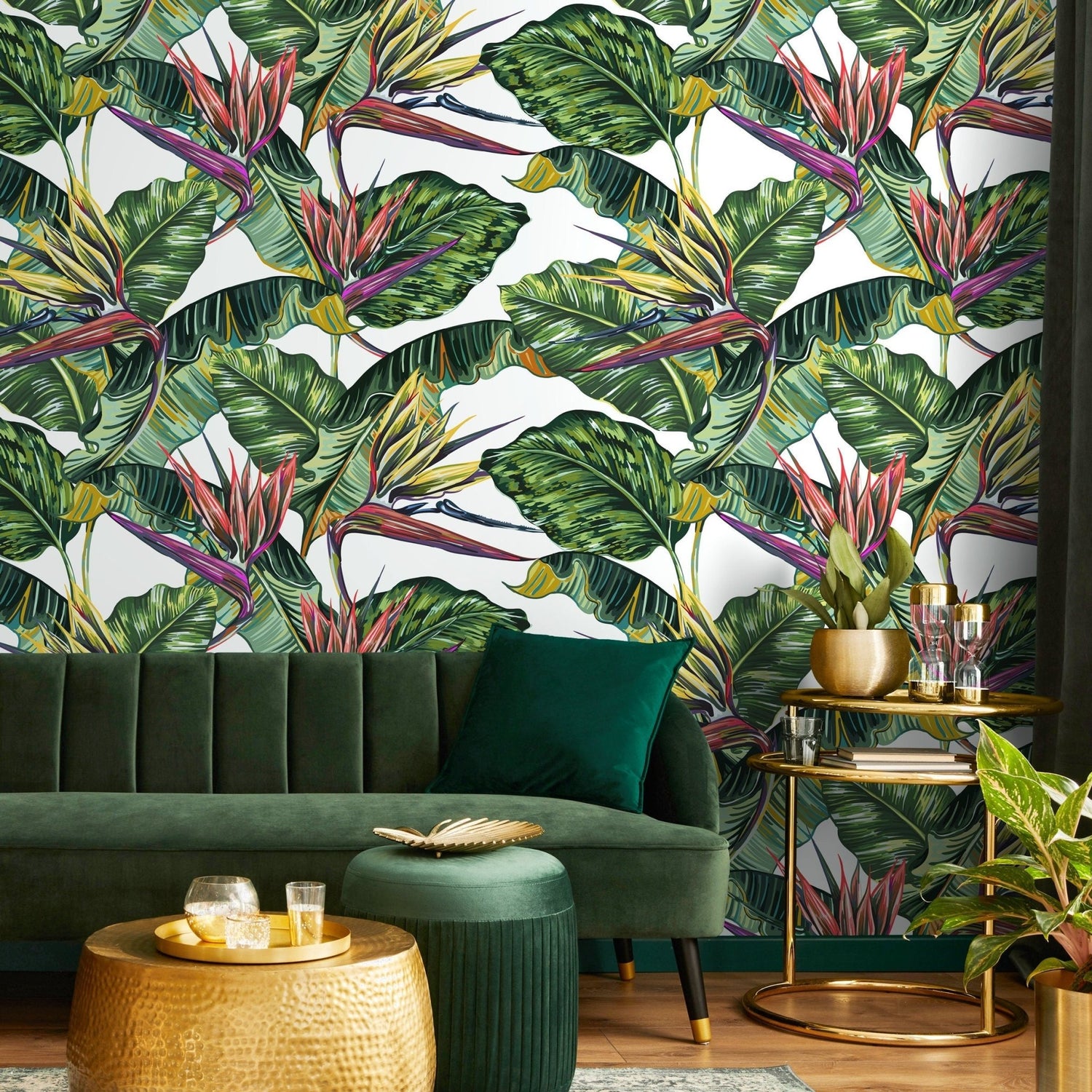 Tropical Leaves Wallpaper Bird of paradise Wallpaper Peel and Stick and Traditional Wallpaper - A433 - WallTrend