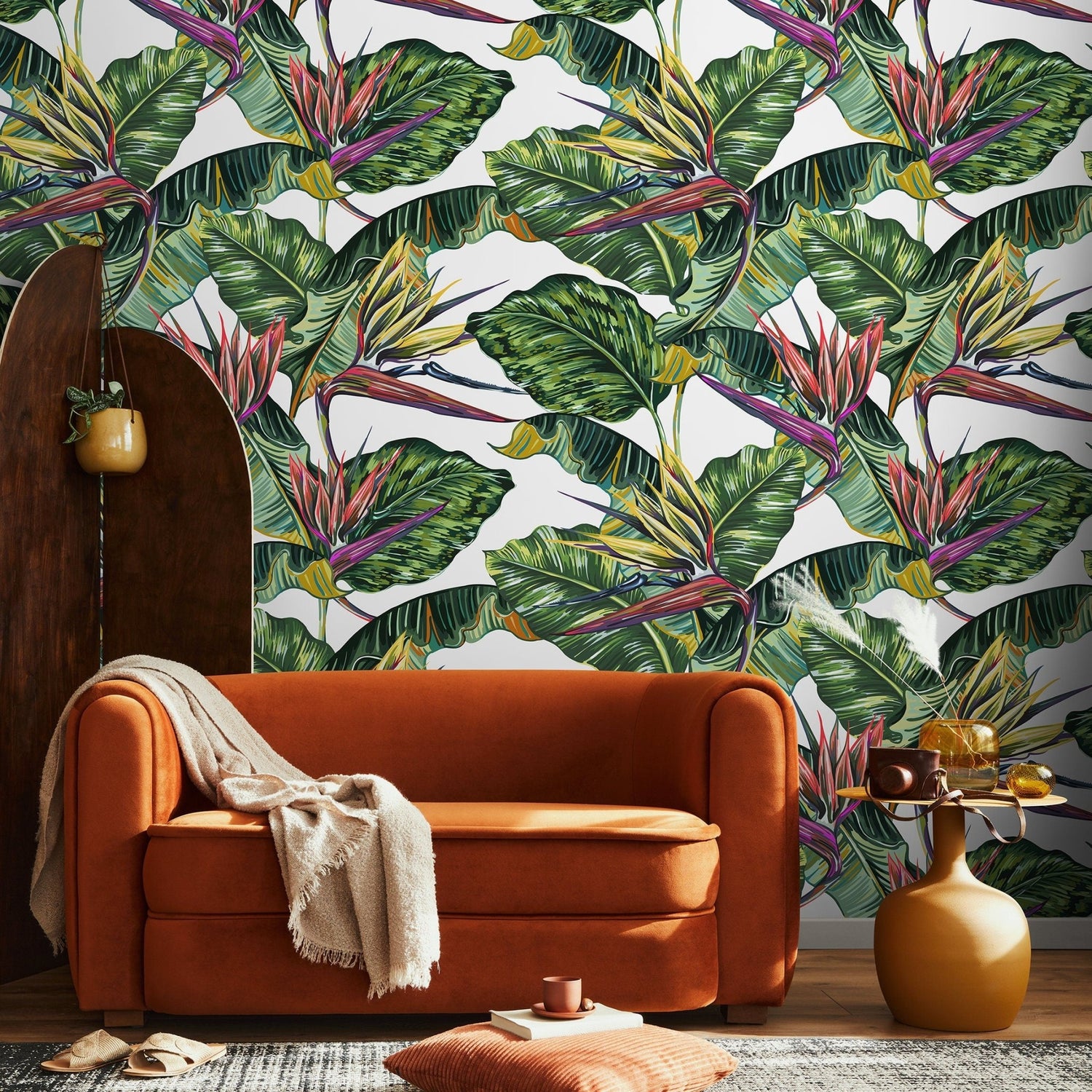 Tropical Leaves Wallpaper Bird of paradise Wallpaper Peel and Stick and Traditional Wallpaper - A433 - WallTrend