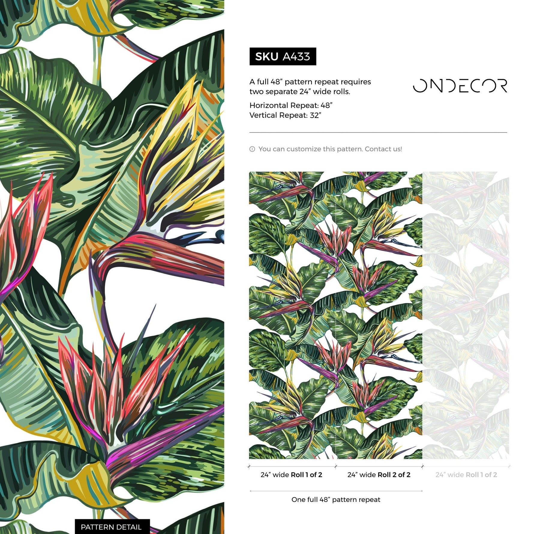 Tropical Leaves Wallpaper Bird of paradise Wallpaper Peel and Stick and Traditional Wallpaper - A433 - WallTrend