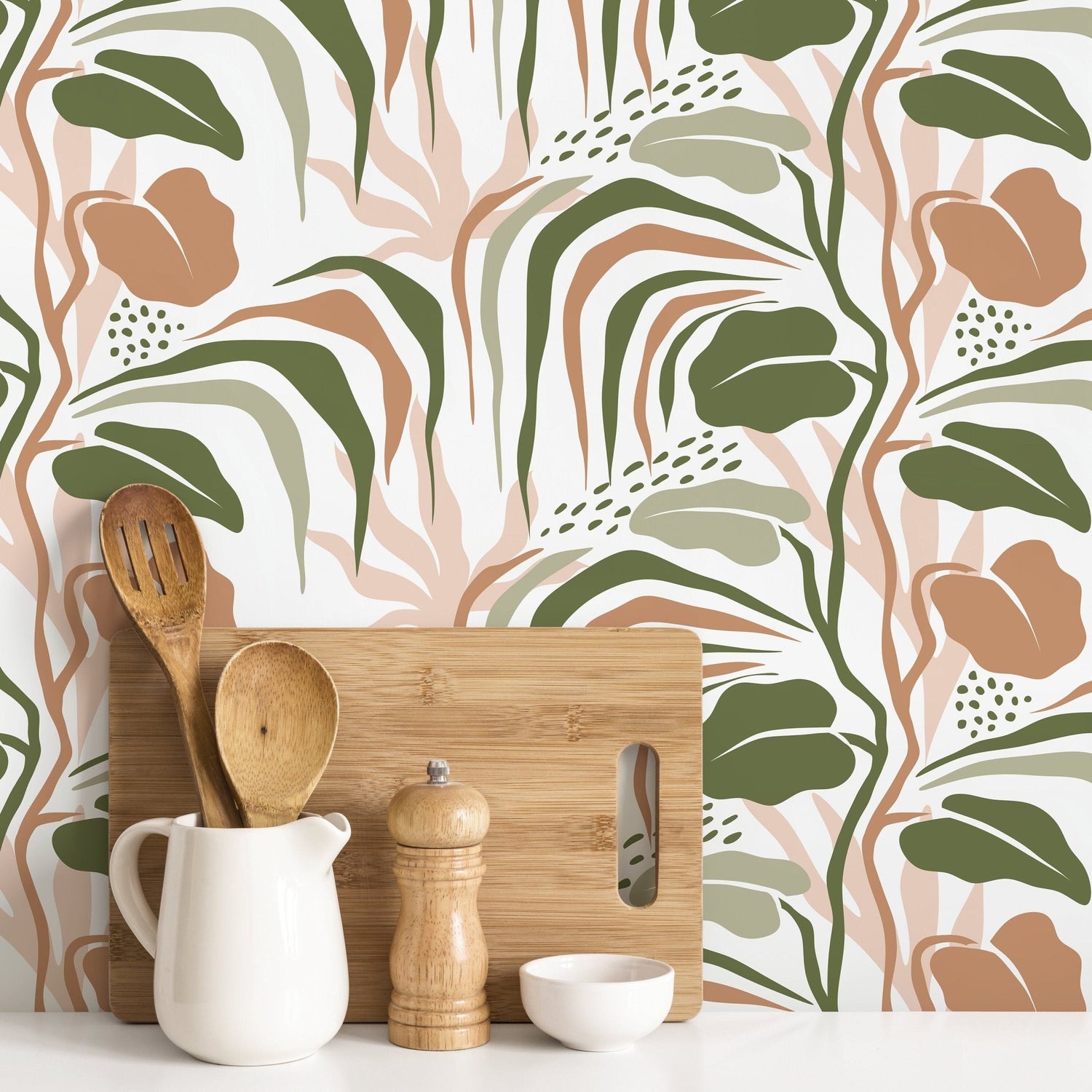 Tropical Leaves Wallpaper Boho Wallpaper Peel and Stick and Traditional Wallpaper - D719 - WallTrend