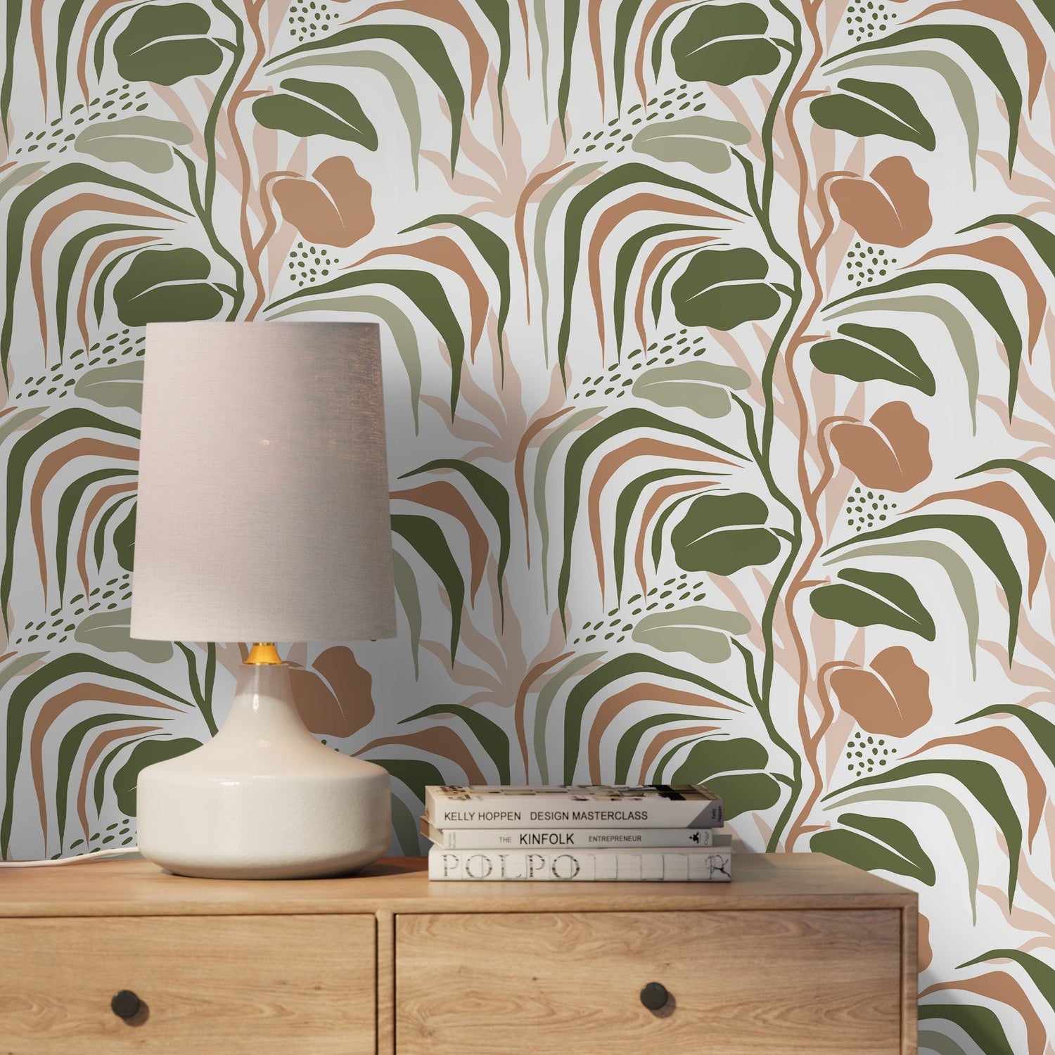 Tropical Leaves Wallpaper Boho Wallpaper Peel and Stick and Traditional Wallpaper - D719 - WallTrend