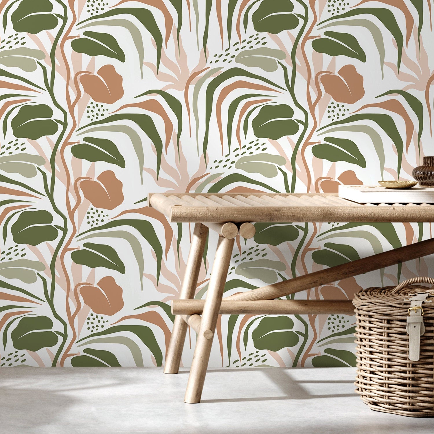 Tropical Leaves Wallpaper Boho Wallpaper Peel and Stick and Traditional Wallpaper - D719 - WallTrend