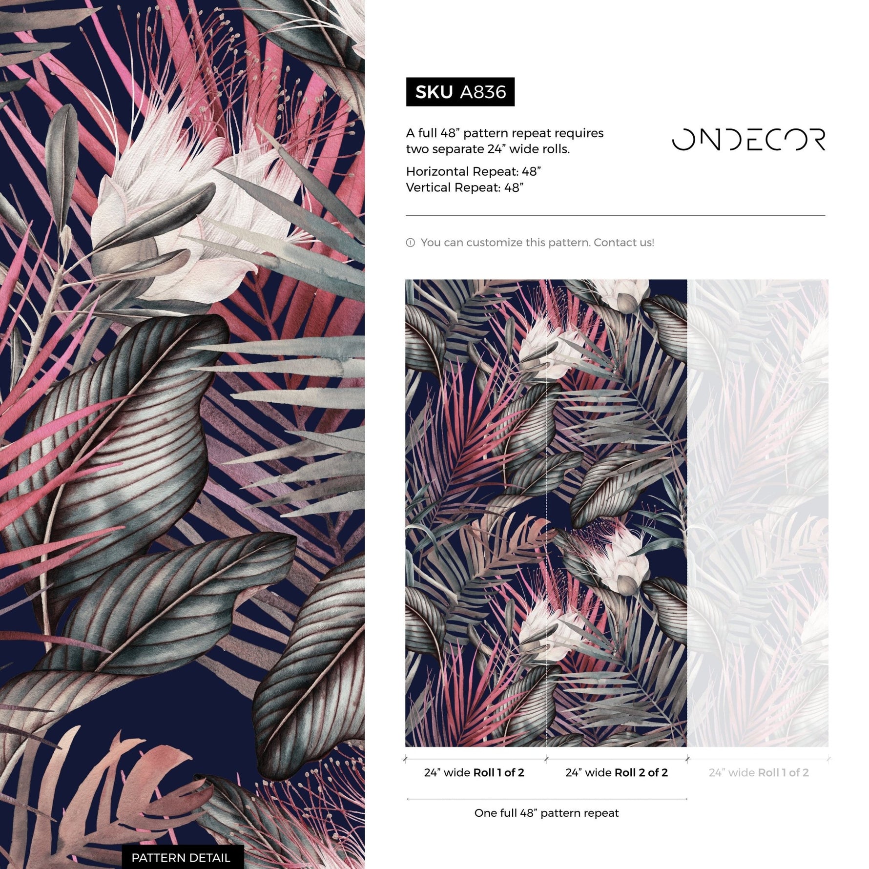 Tropical Midnight Botanical Wallpaper - A836 - WallTrend