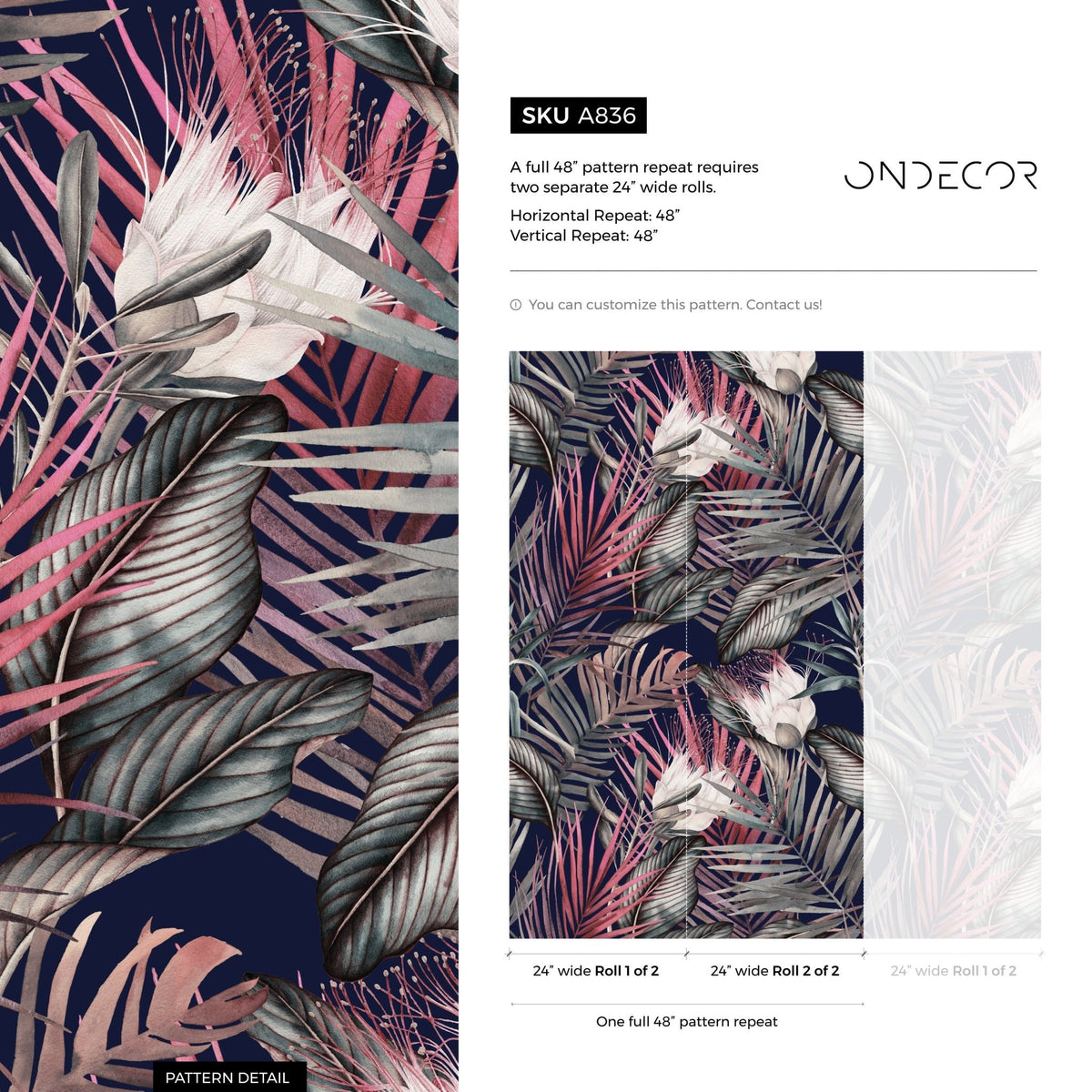 Tropical Midnight Botanical Wallpaper - A836 - WallTrend