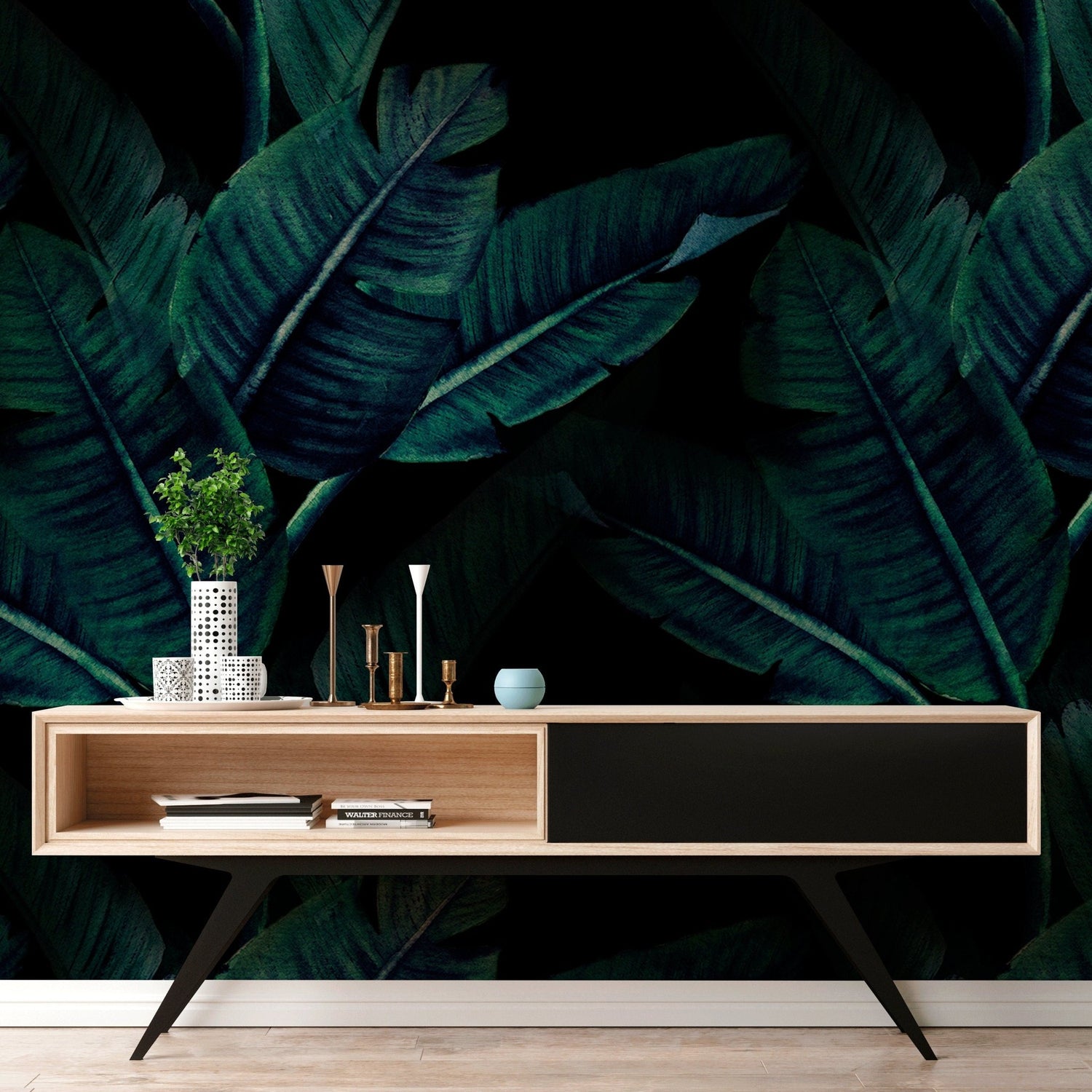 Tropical Midnight Leaves Wallpaper - B217 - WallTrend