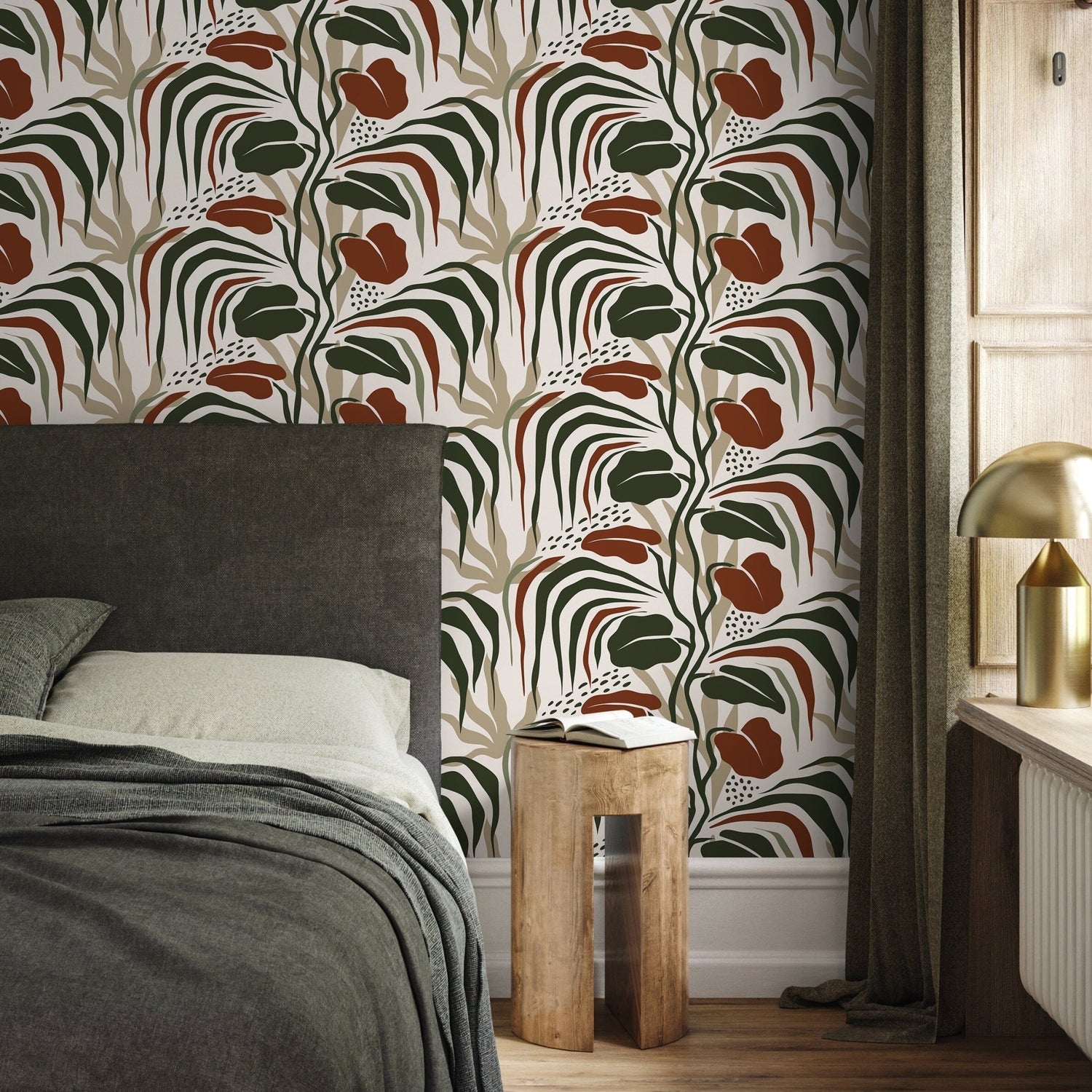 Tropical Modern Wallpaper Leaves Wallpaper Peel and Stick and Traditional Wallpaper - D717 - WallTrend