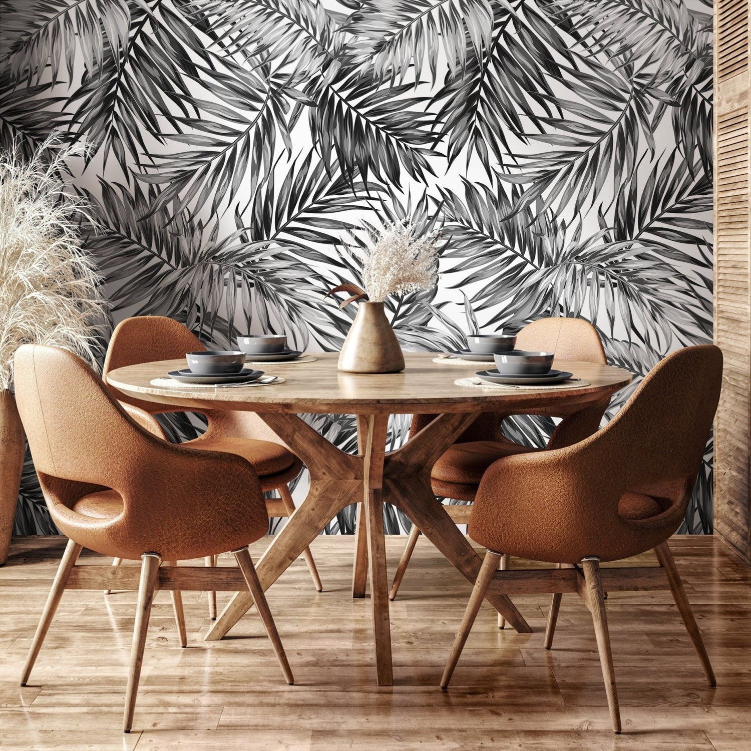 Tropical Monochrome Foliage Wallpaper - B031 - WallTrend