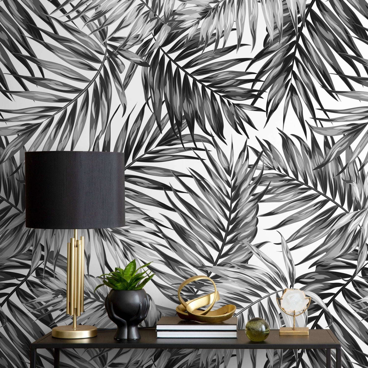 Tropical Monochrome Foliage Wallpaper - B031 - WallTrend