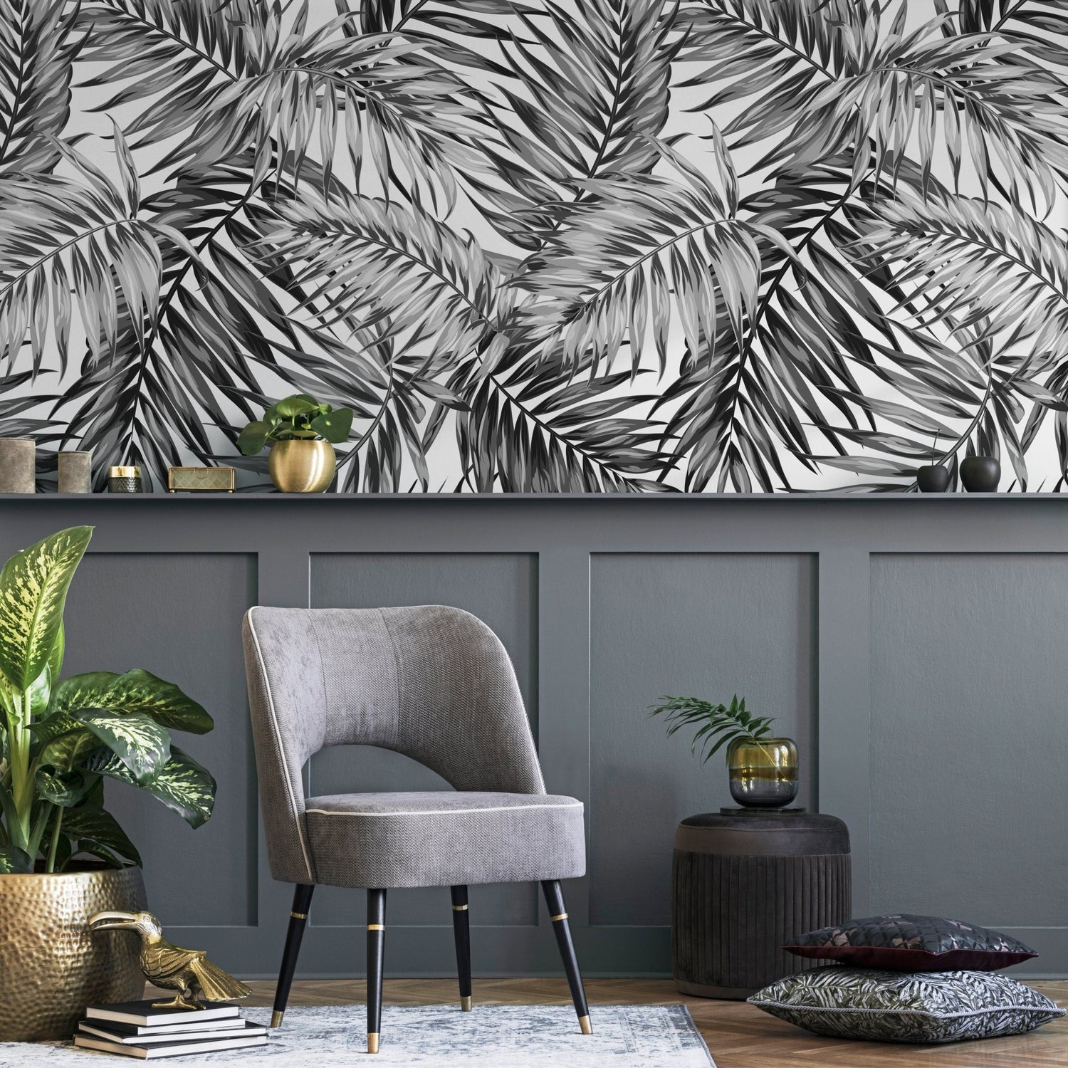 Tropical Monochrome Foliage Wallpaper - B031 - WallTrend