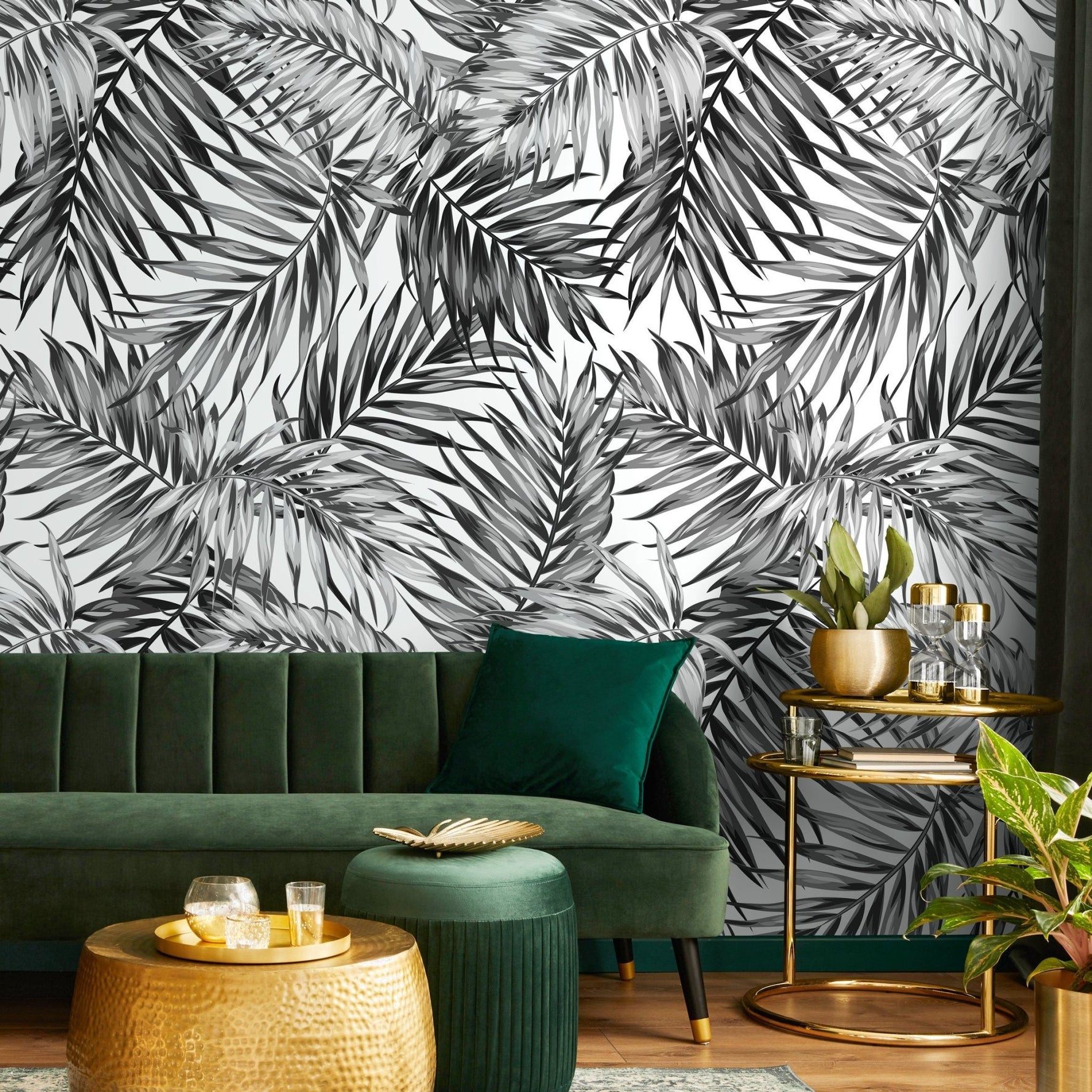 Tropical Monochrome Foliage Wallpaper - B031 - WallTrend