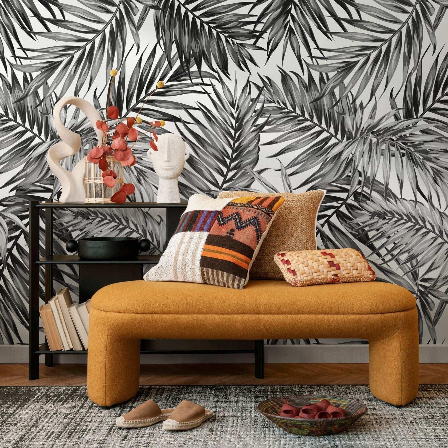 Tropical Monochrome Foliage Wallpaper - B031 - WallTrend