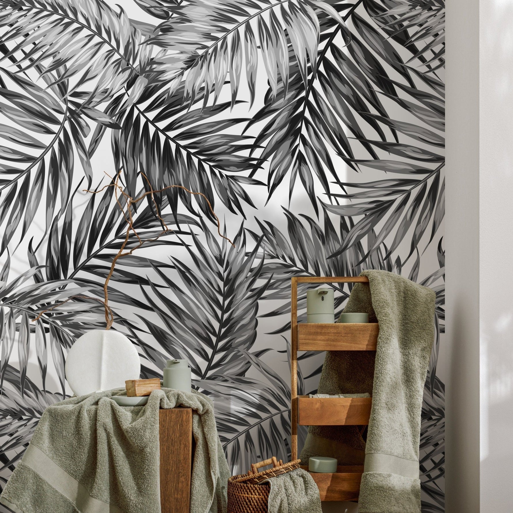 Tropical Monochrome Foliage Wallpaper - B031 - WallTrend