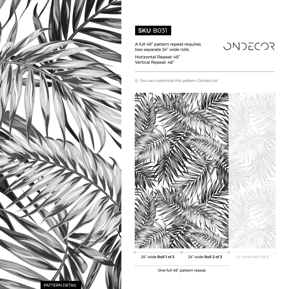 Tropical Monochrome Foliage Wallpaper - B031 - WallTrend