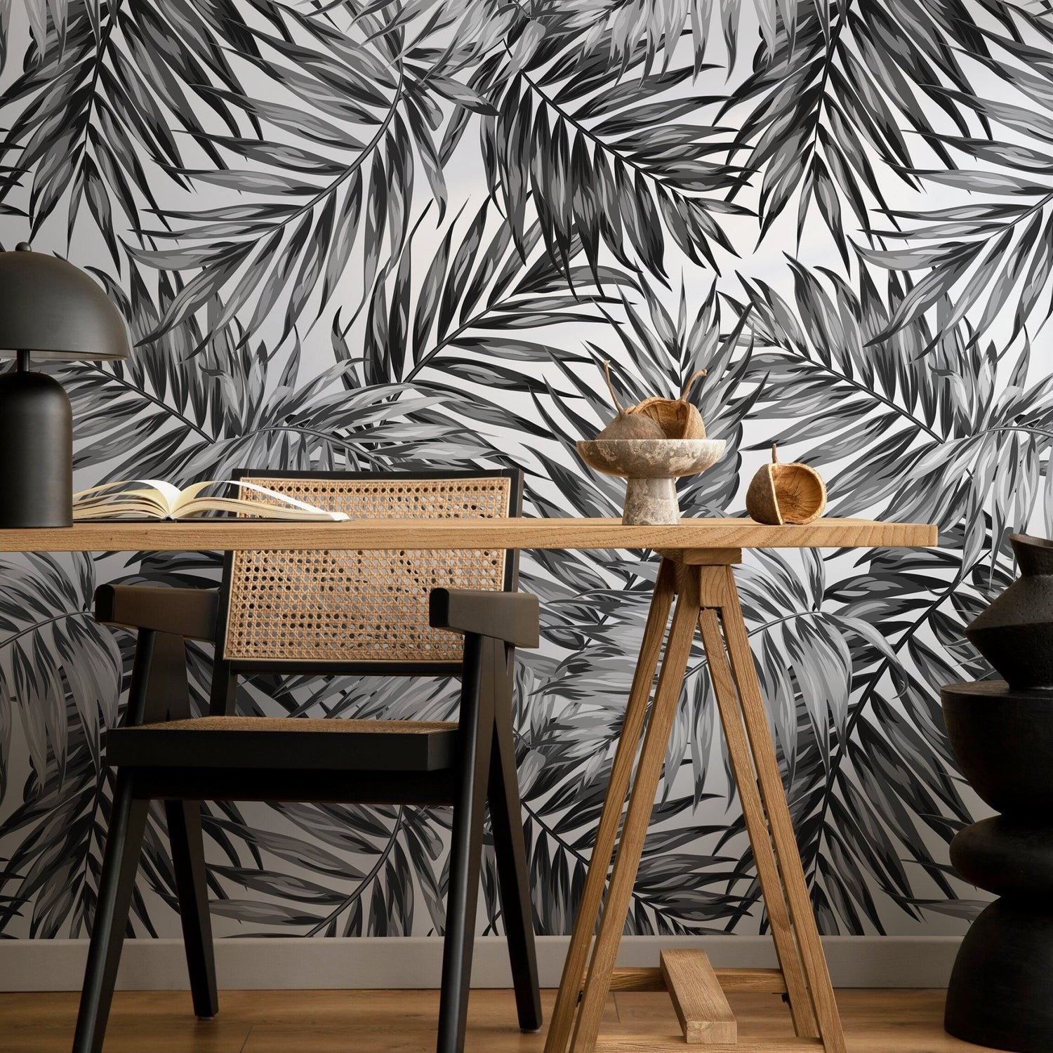 Tropical Monochrome Foliage Wallpaper - B031 - WallTrend