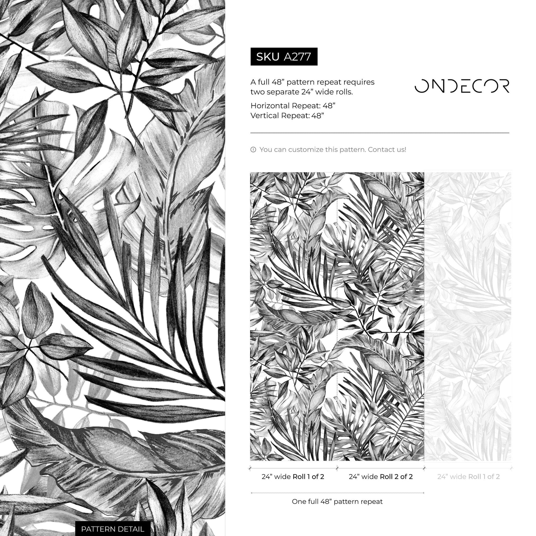 Tropical Monochrome Leaves Wallpaper - A277 - WallTrend