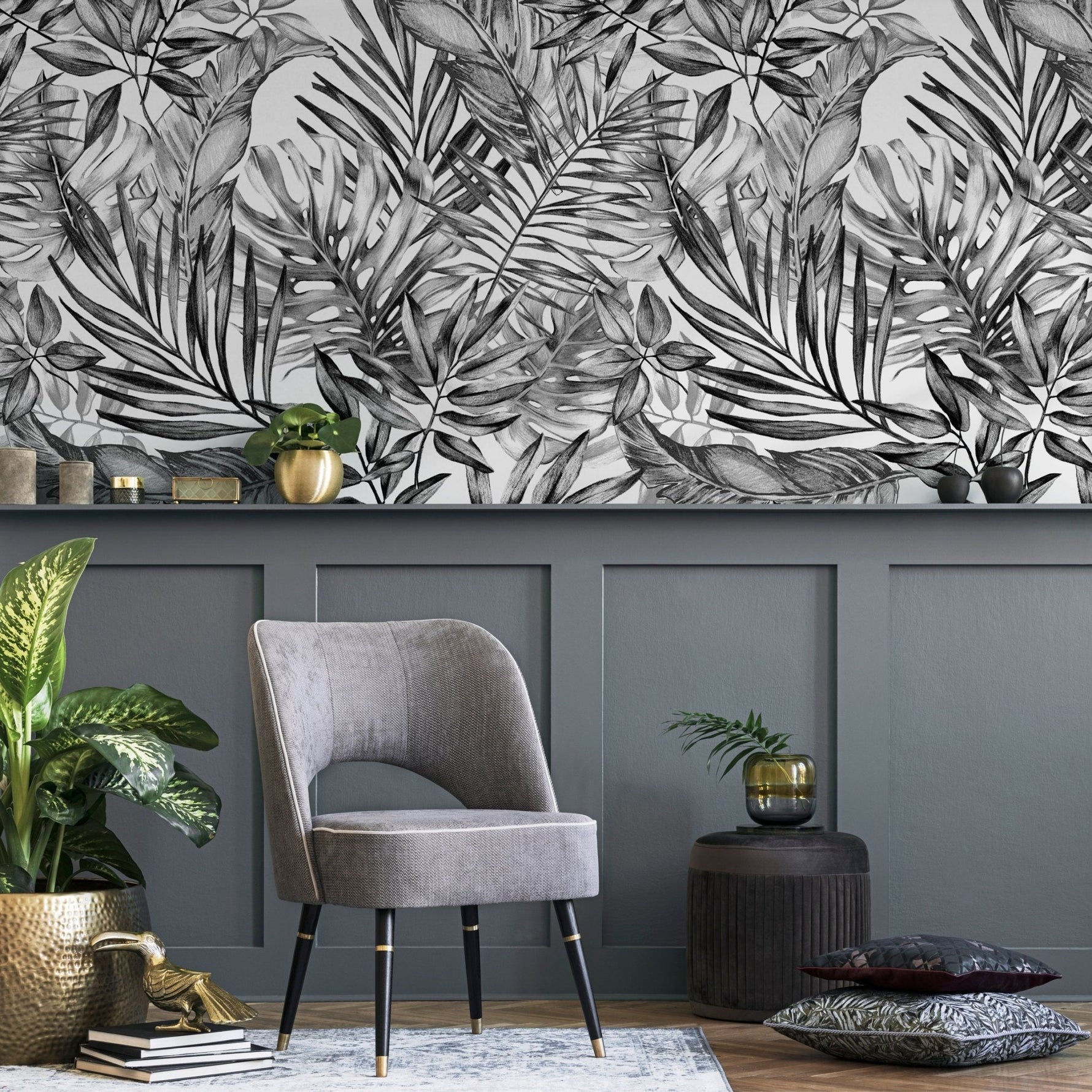 Tropical Monochrome Leaves Wallpaper - A277 - WallTrend