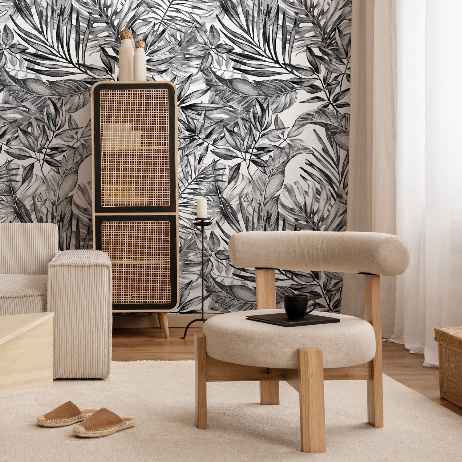 Tropical Monochrome Leaves Wallpaper - A277 - WallTrend