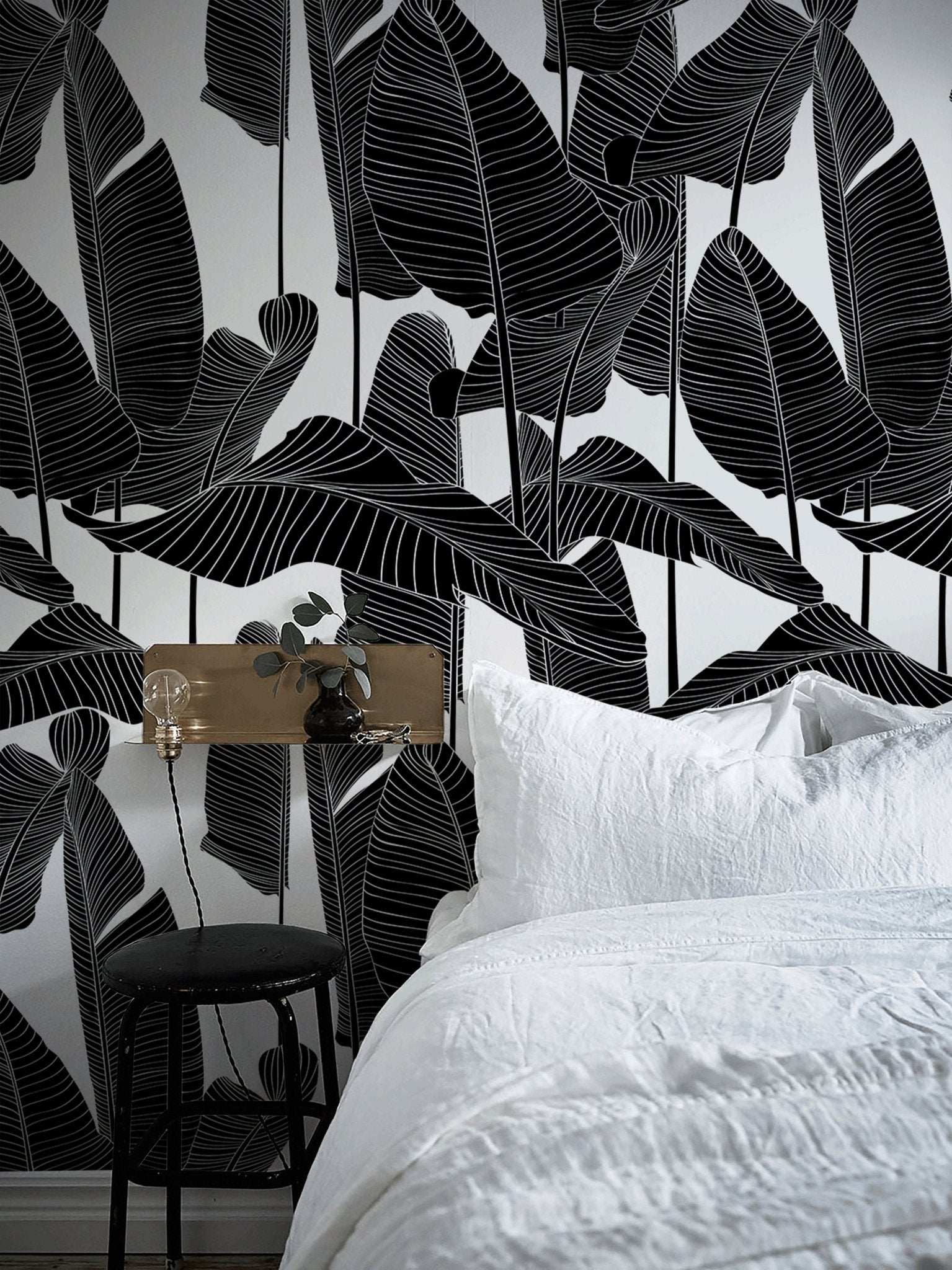 Tropical Monochrome Leaves Wallpaper - B097 - WallTrend