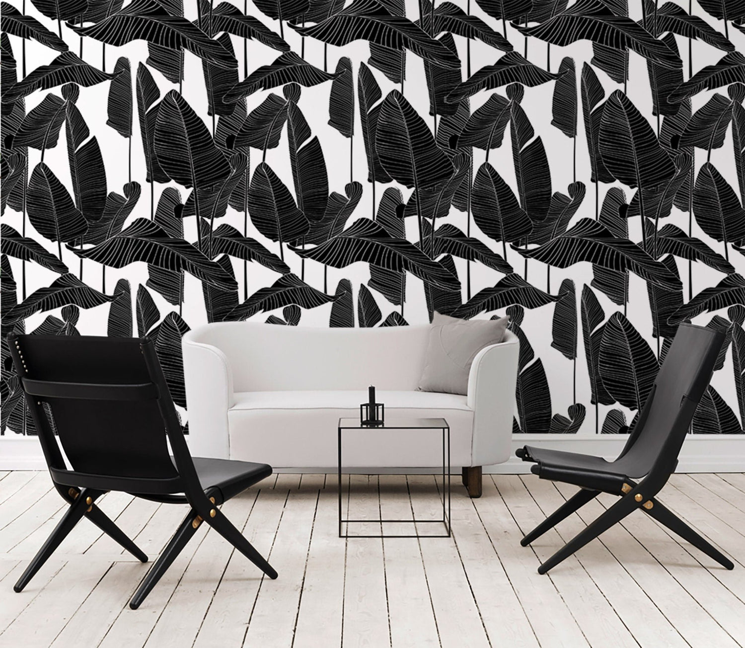 Tropical Monochrome Leaves Wallpaper - B097 - WallTrend