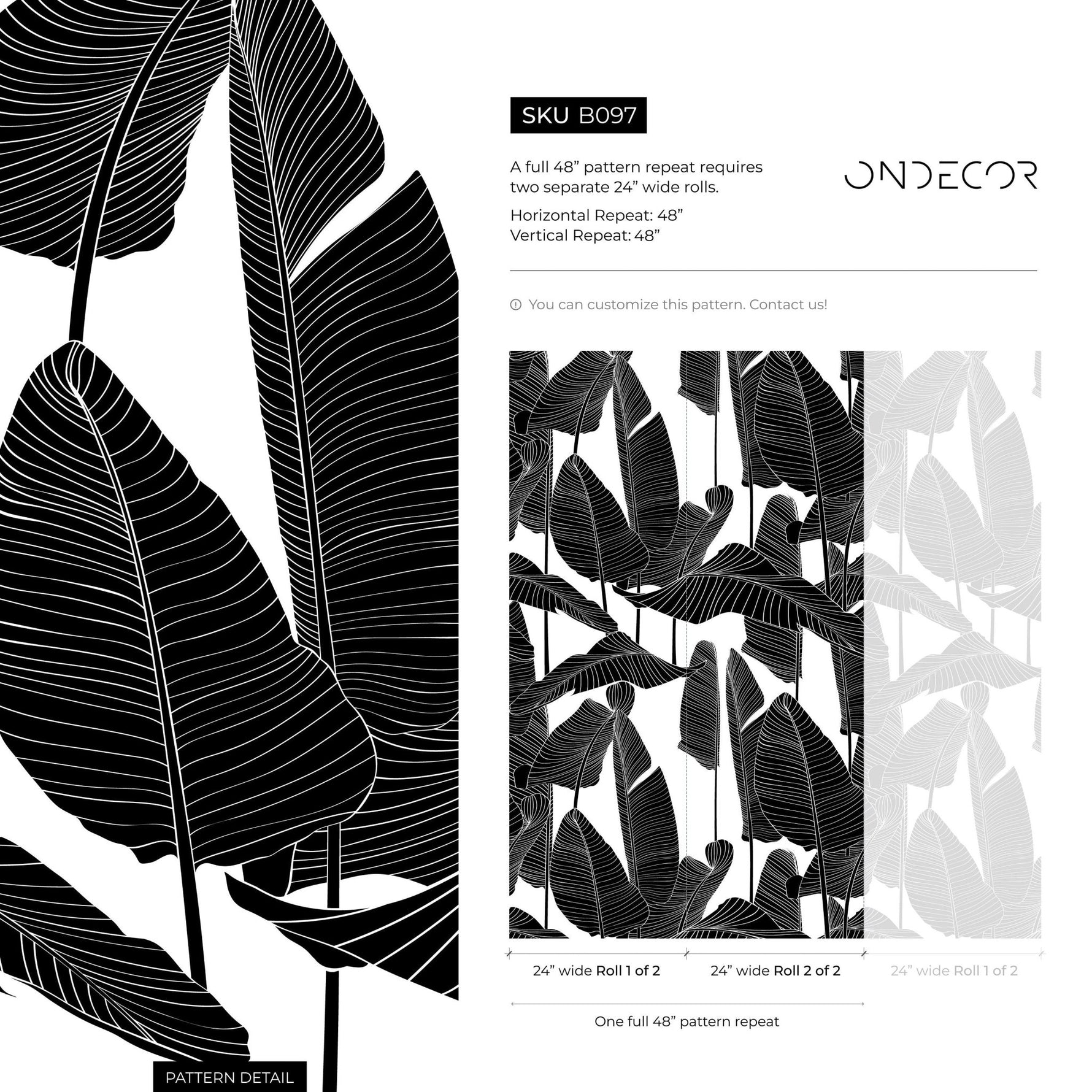 Tropical Monochrome Leaves Wallpaper - B097 - WallTrend