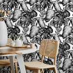 Tropical Monochrome Leaves Wallpaper - B655 - WallTrend