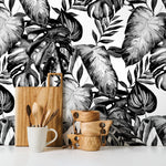 Tropical Monochrome Leaves Wallpaper - B655 - WallTrend