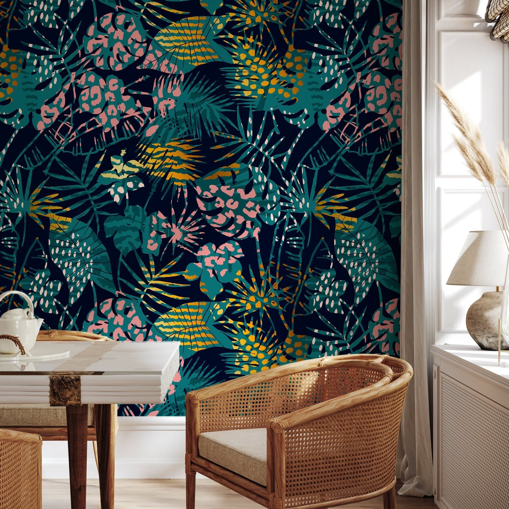 Tropical Multicolor Leaves - Removable Wallpaper Peel and Stick Wallpaper Wall Paper Wall Mural - A782 - WallTrend