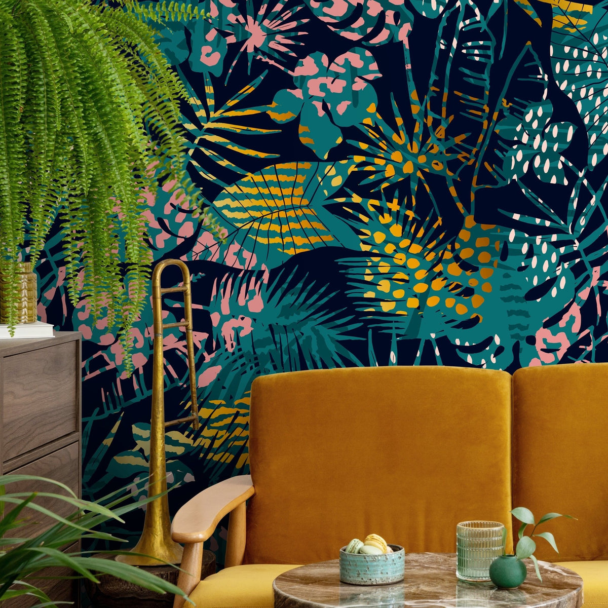 Tropical Multicolor Leaves - Removable Wallpaper Peel and Stick Wallpaper Wall Paper Wall Mural - A782 - WallTrend