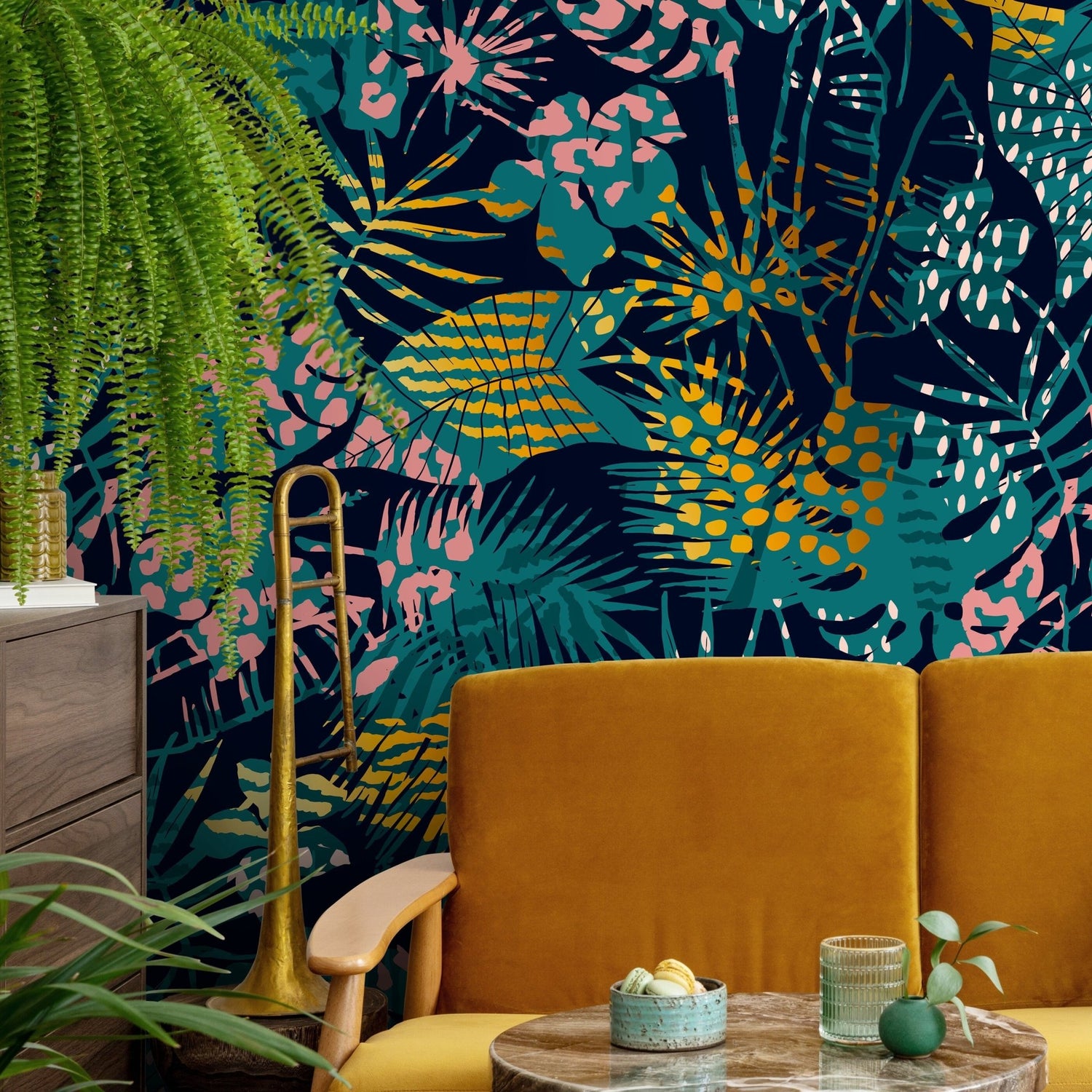 Tropical Multicolor Leaves - Removable Wallpaper Peel and Stick Wallpaper Wall Paper Wall Mural - A782 - WallTrend