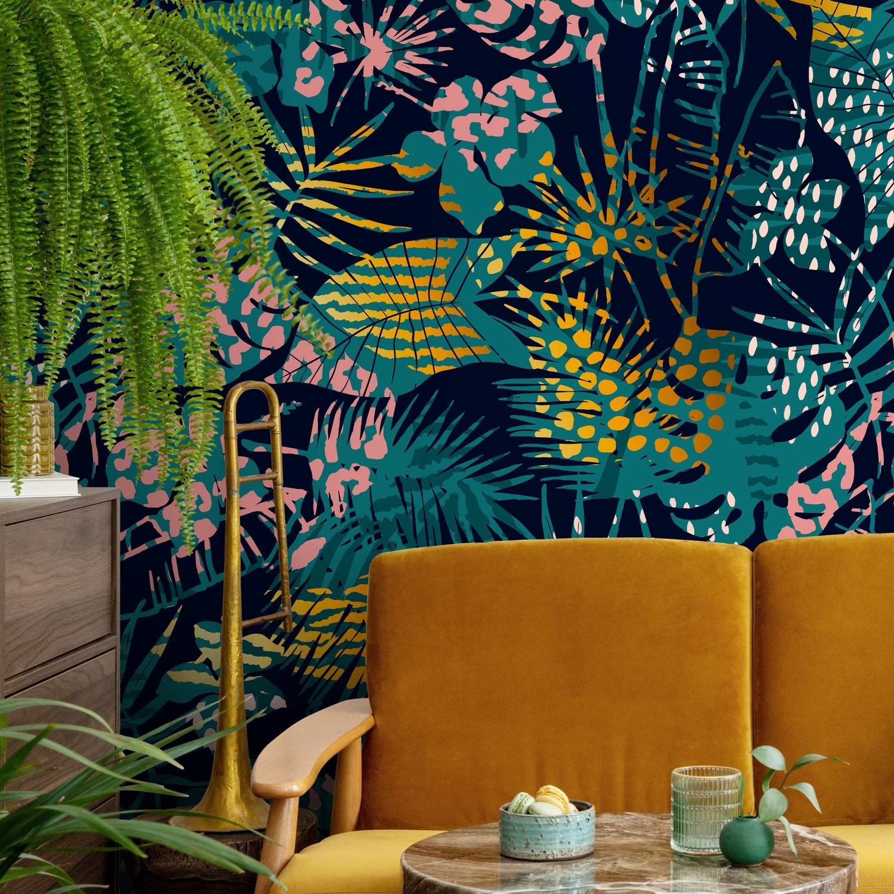 Tropical Multicolor Leaves - Removable Wallpaper Peel and Stick Wallpaper Wall Paper Wall Mural - A782 - WallTrend