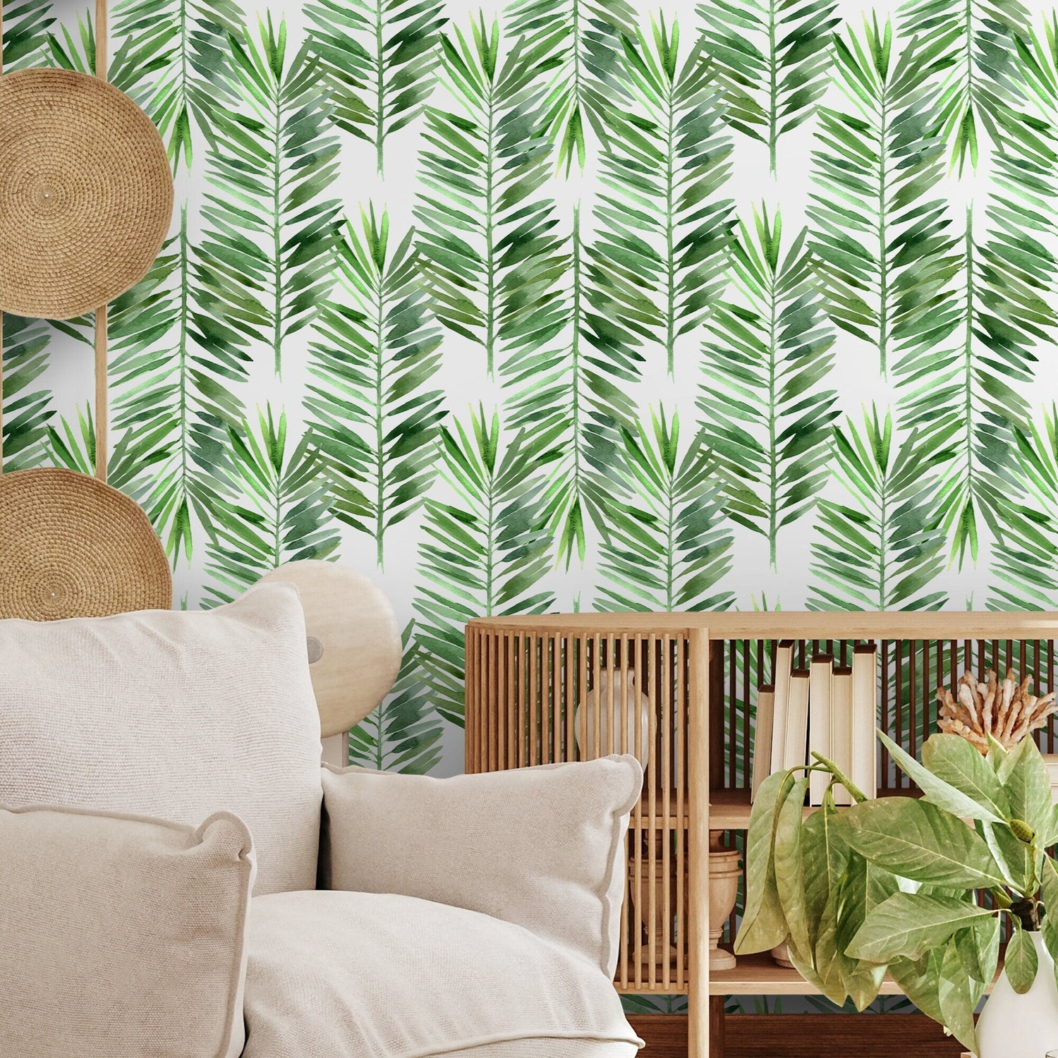Tropical Palm Leaf Wallpaper - B597 - WallTrend