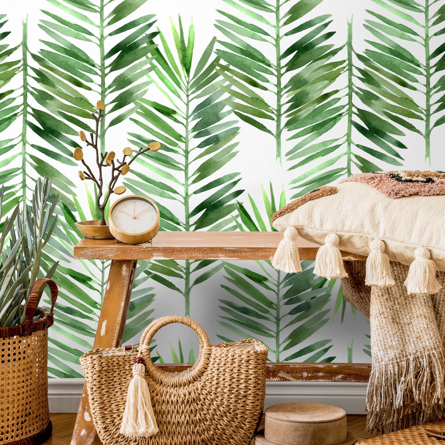 Tropical Palm Leaf Wallpaper - B597 - WallTrend