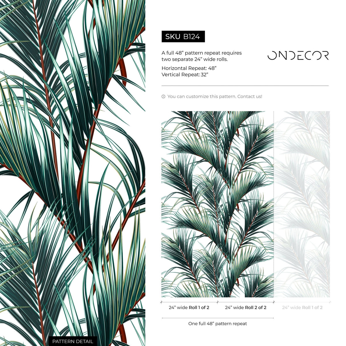 Tropical Palm Leaves Wallpaper - B124 - WallTrend