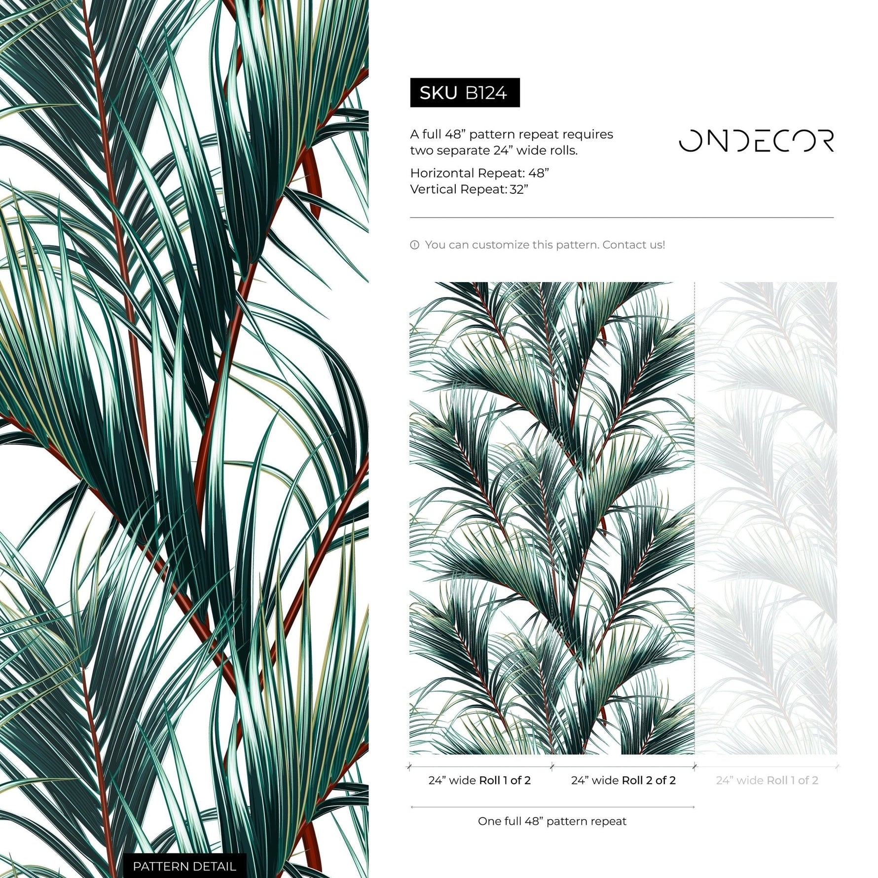 Tropical Palm Leaves Wallpaper - B124 - WallTrend