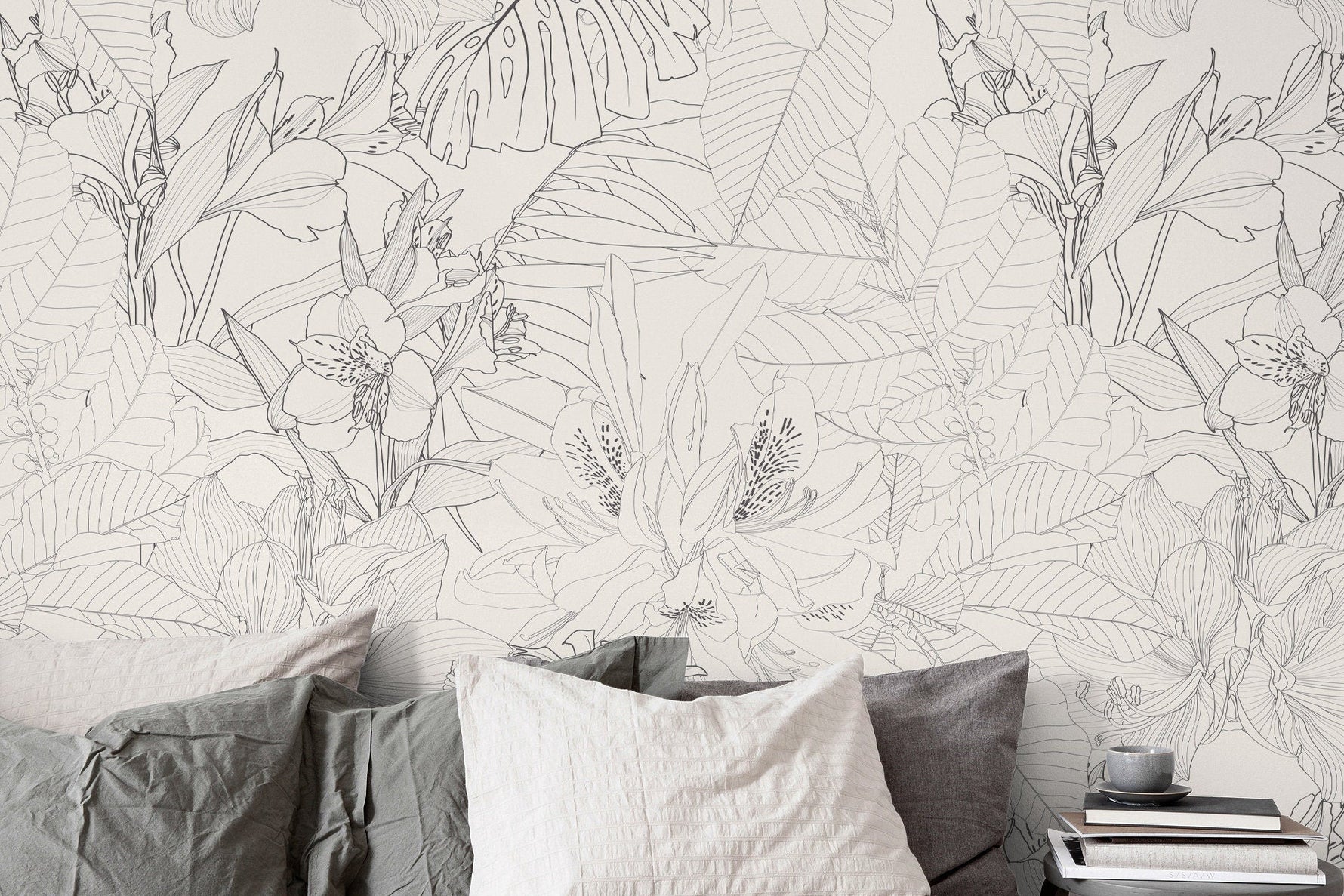 Tropical Sketch Floral Wallpaper - C095 - WallTrend
