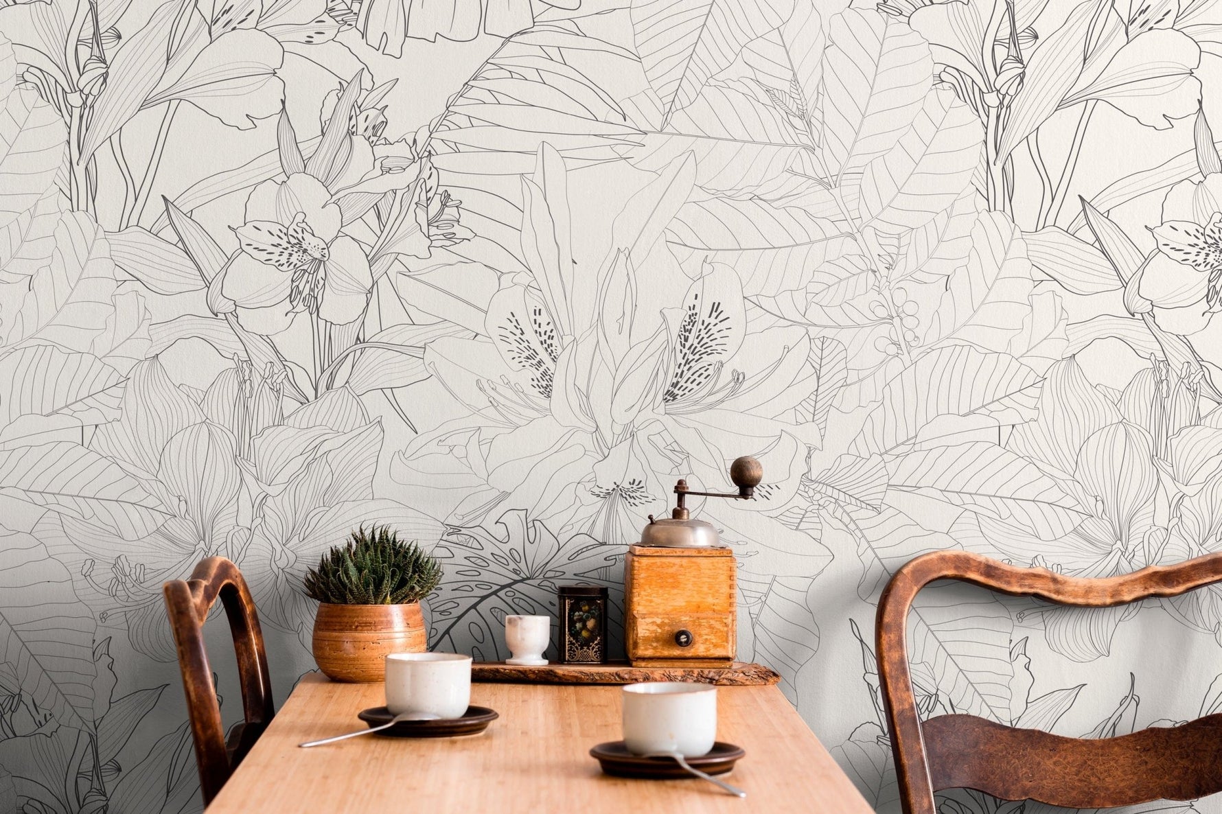 Tropical Sketch Floral Wallpaper - C095 - WallTrend