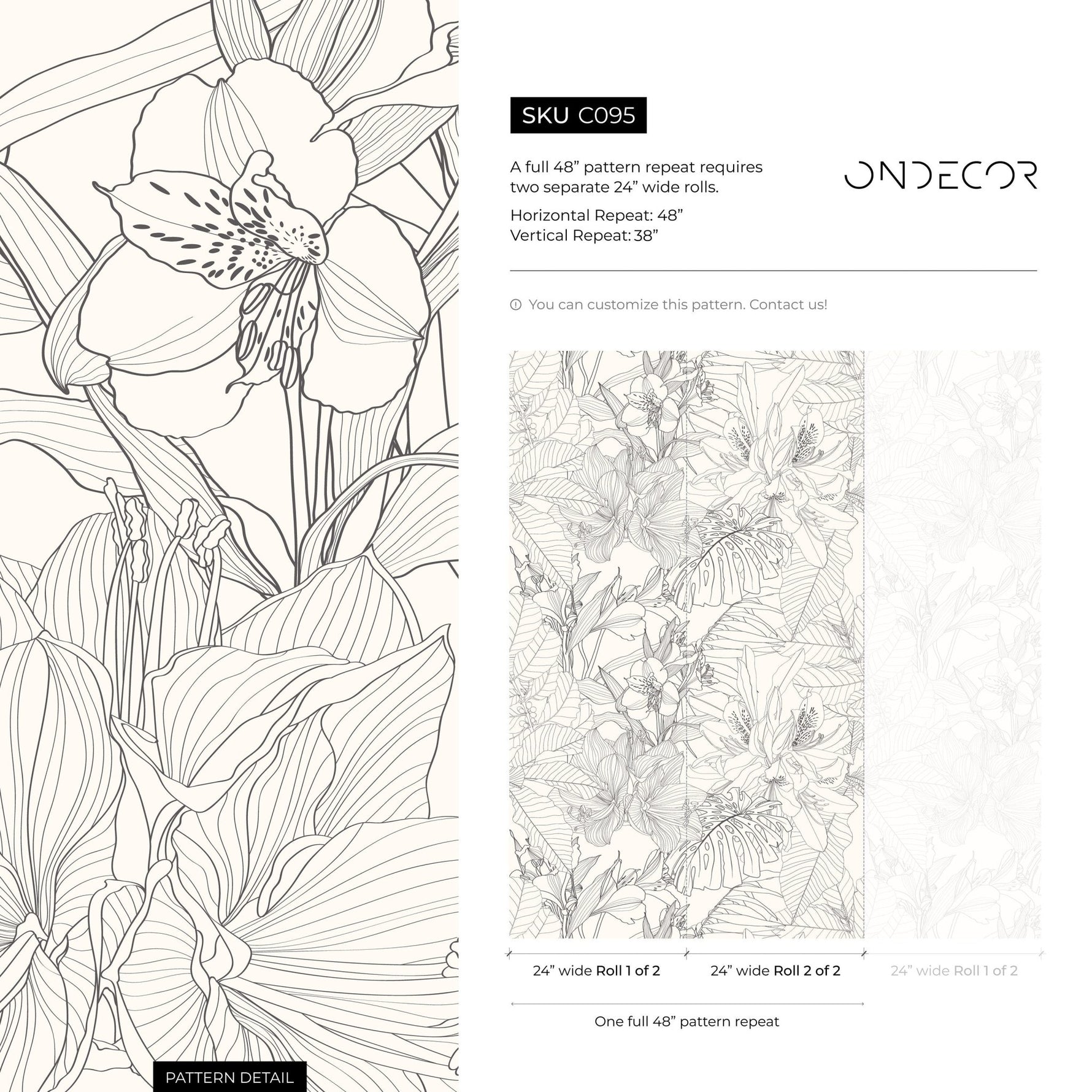 Tropical Sketch Floral Wallpaper - C095 - WallTrend