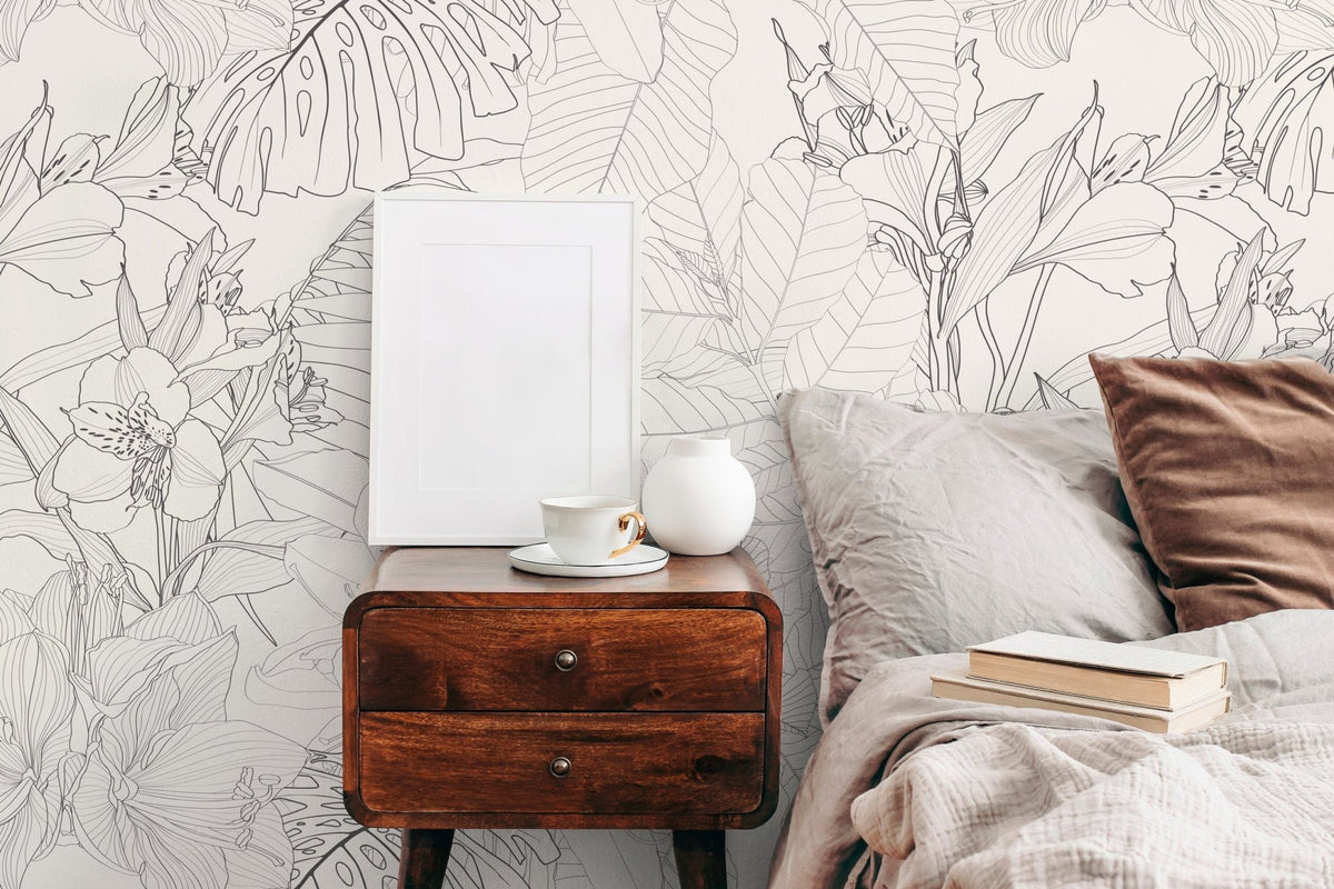 Tropical Sketch Floral Wallpaper - C095 - WallTrend